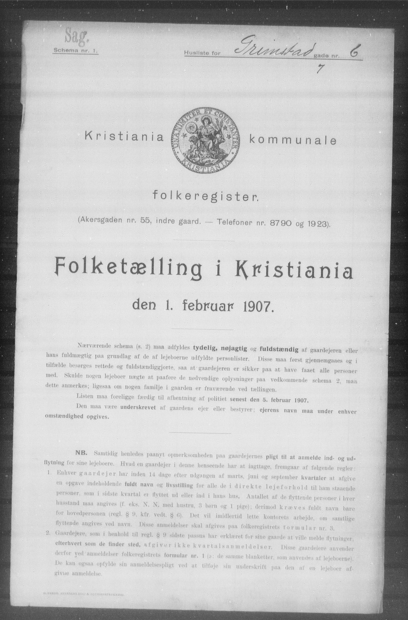 OBA, Kommunal folketelling 1.2.1907 for Kristiania kjøpstad, 1907, s. 15219