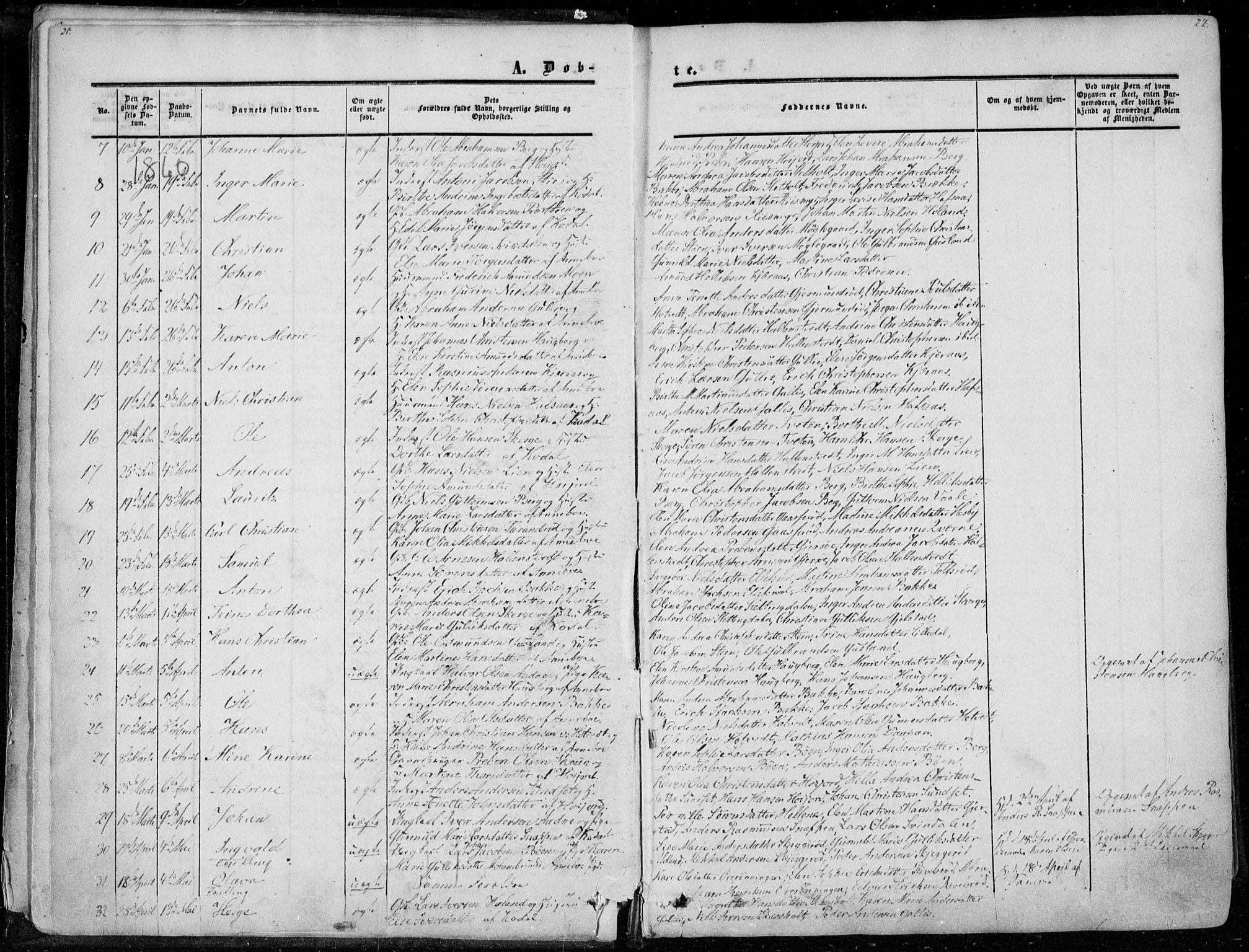 Andebu kirkebøker, AV/SAKO-A-336/F/Fa/L0005: Ministerialbok nr. I 5, 1857-1870, s. 21-22