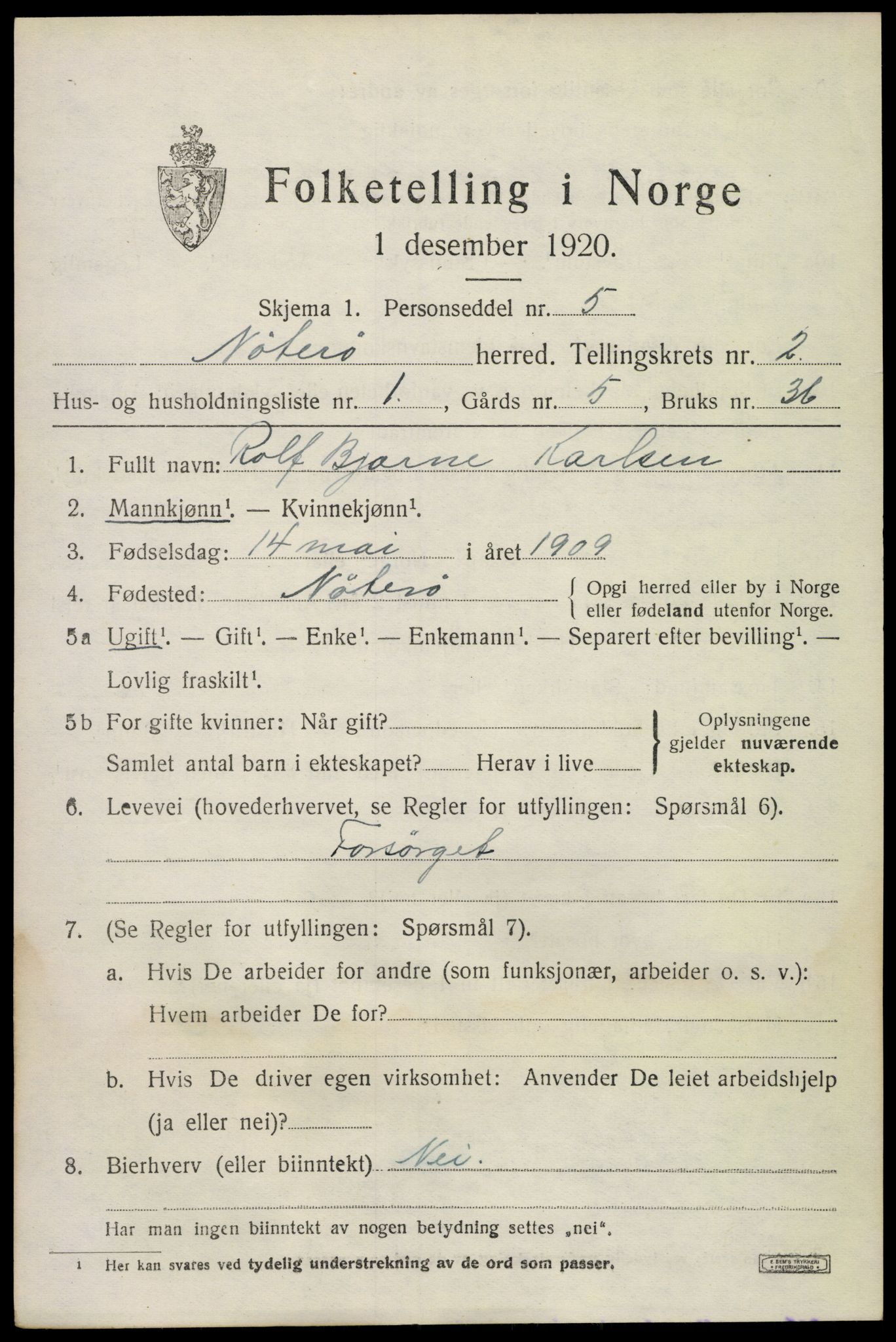 SAKO, Folketelling 1920 for 0722 Nøtterøy herred, 1920, s. 4077
