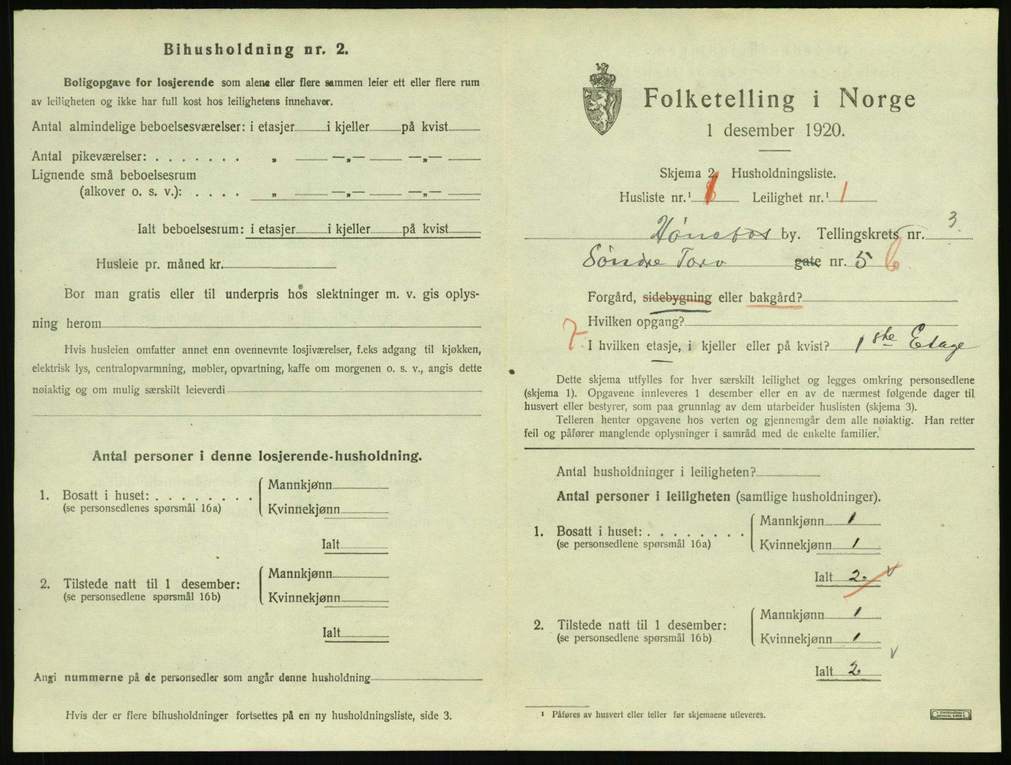 SAKO, Folketelling 1920 for 0601 Hønefoss kjøpstad, 1920, s. 1484