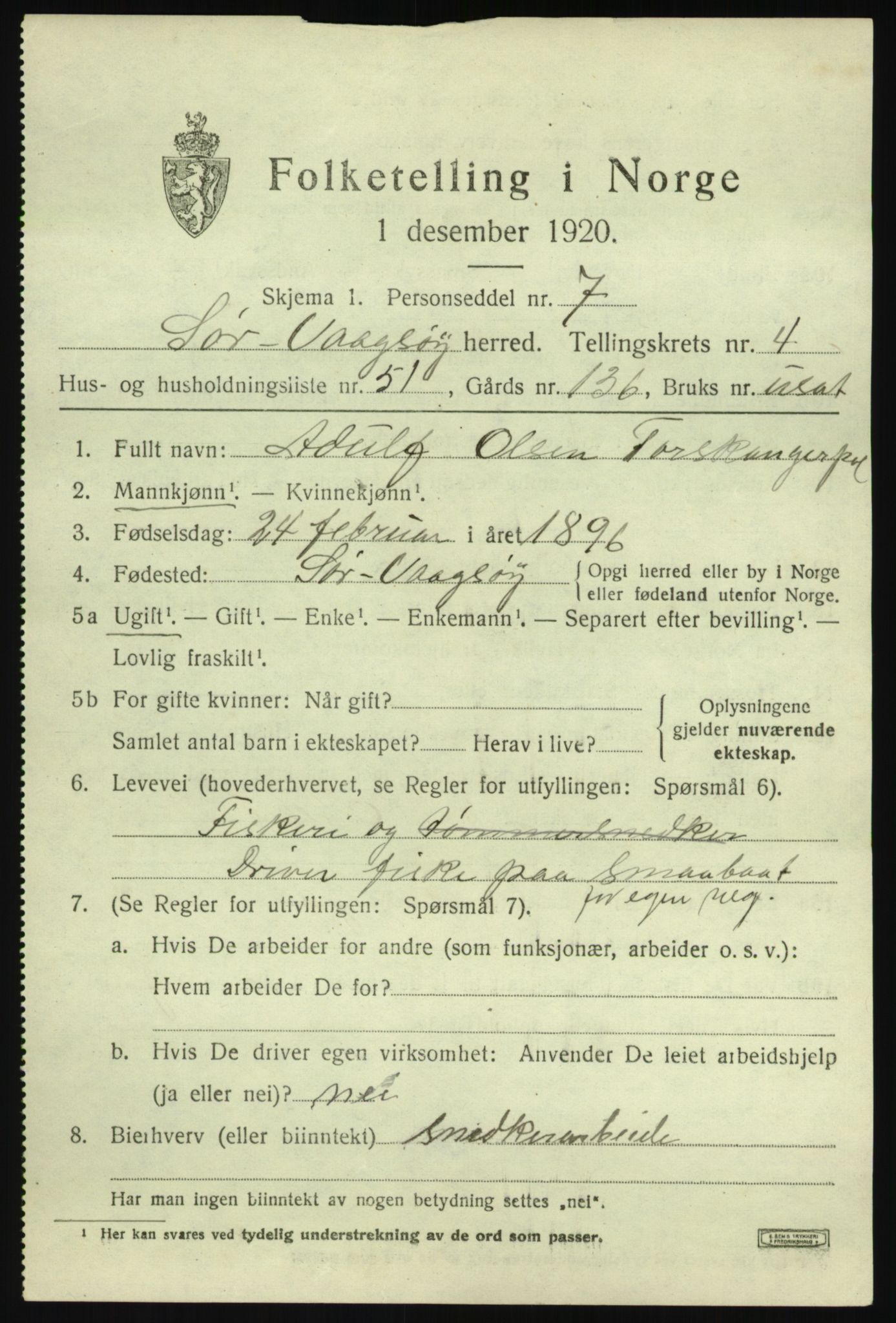 SAB, Folketelling 1920 for 1439 Sør-Vågsøy herred, 1920, s. 2422