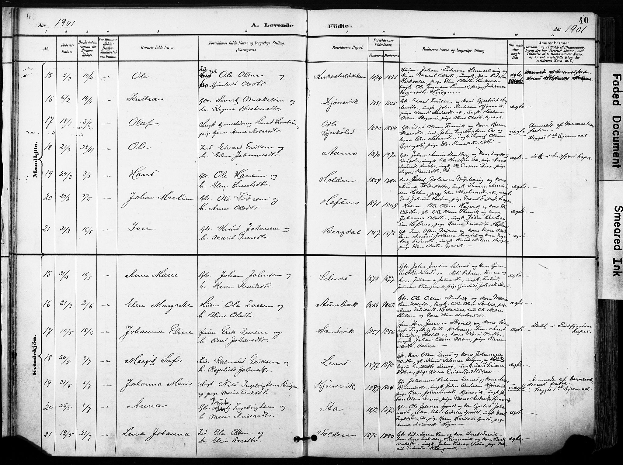 Ministerialprotokoller, klokkerbøker og fødselsregistre - Sør-Trøndelag, SAT/A-1456/630/L0497: Ministerialbok nr. 630A10, 1896-1910, s. 40