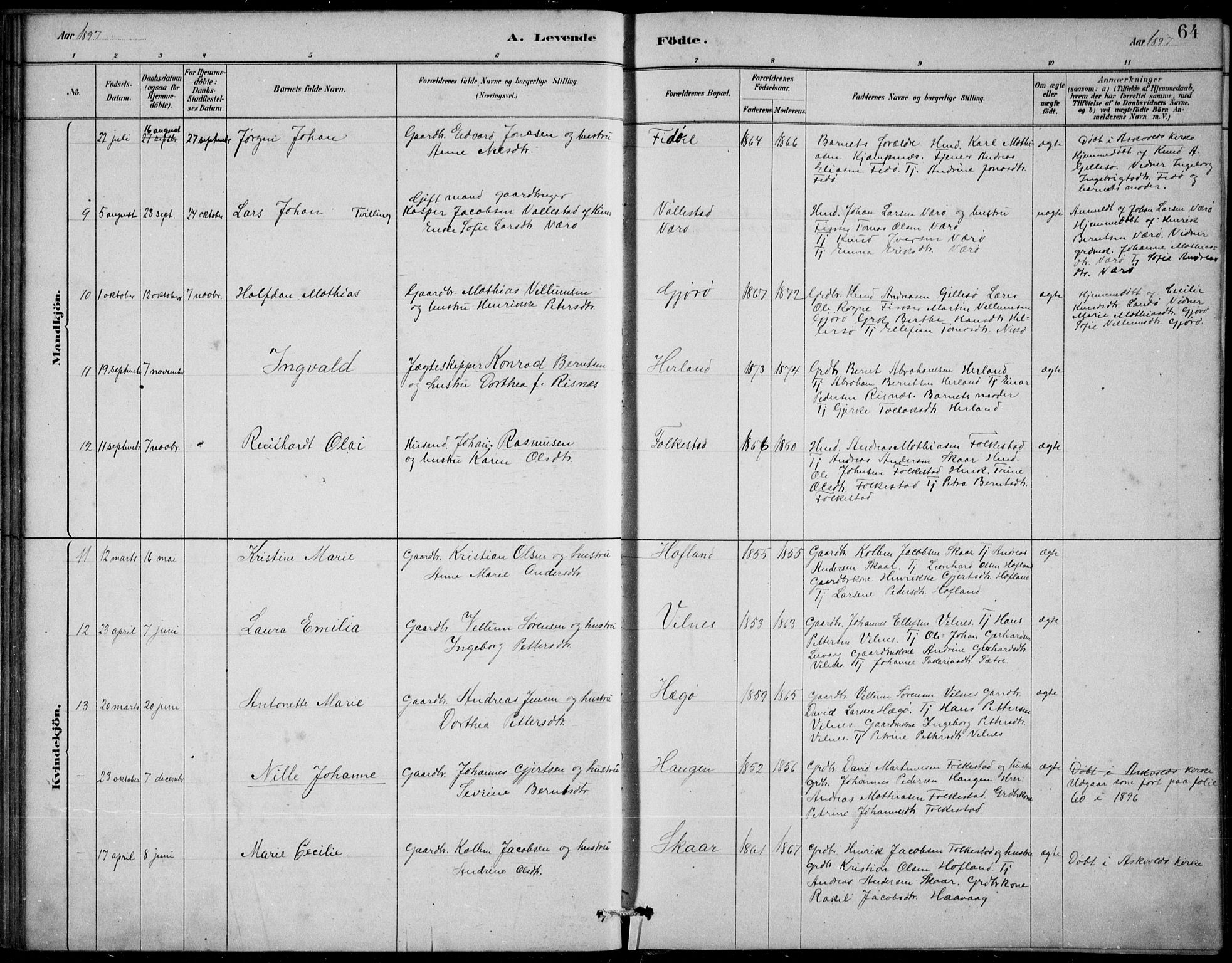 Askvoll sokneprestembete, AV/SAB-A-79501/H/Hab/Habb/L0001: Klokkerbok nr. B 1, 1879-1909, s. 64