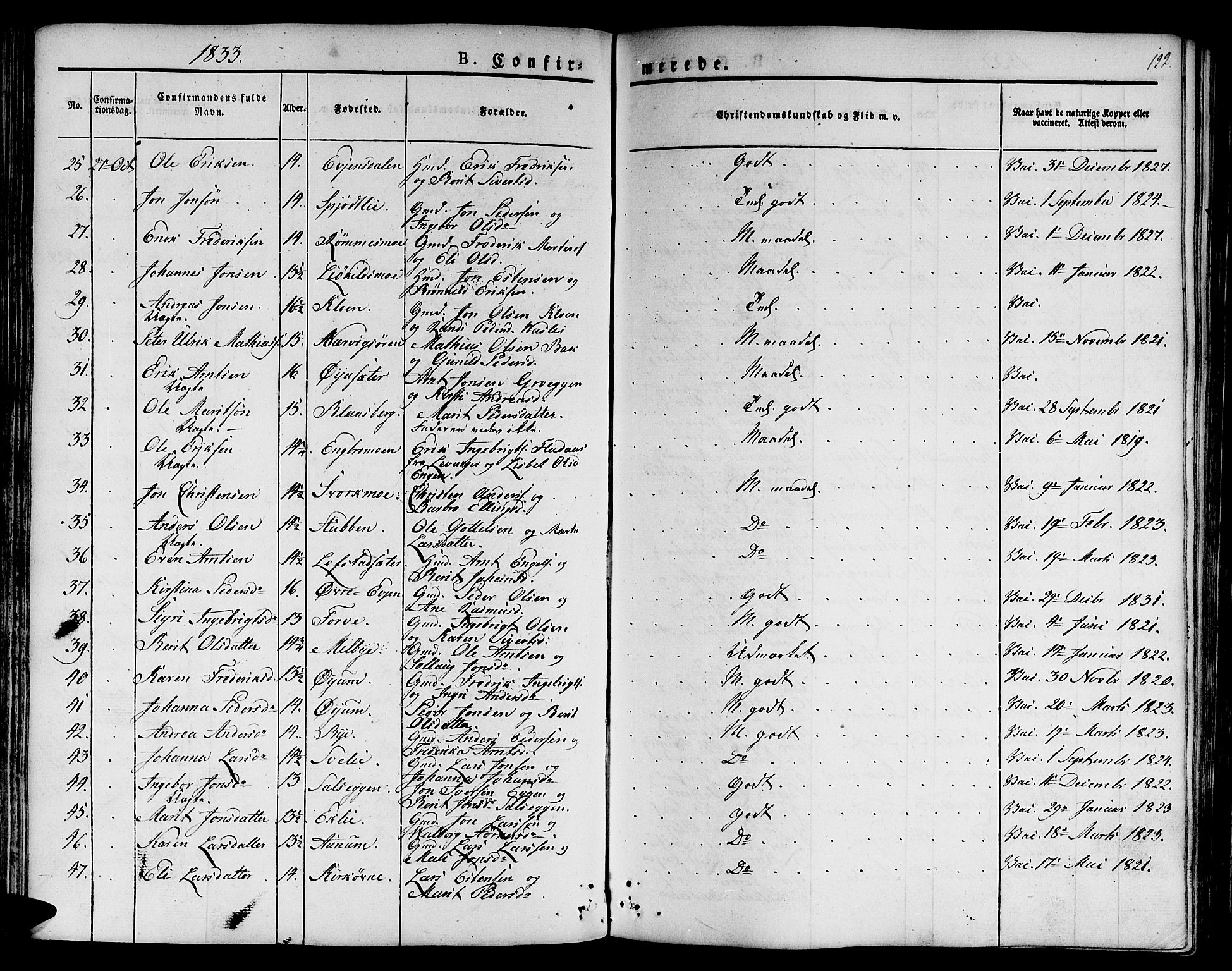 Ministerialprotokoller, klokkerbøker og fødselsregistre - Sør-Trøndelag, AV/SAT-A-1456/668/L0804: Ministerialbok nr. 668A04, 1826-1839, s. 122