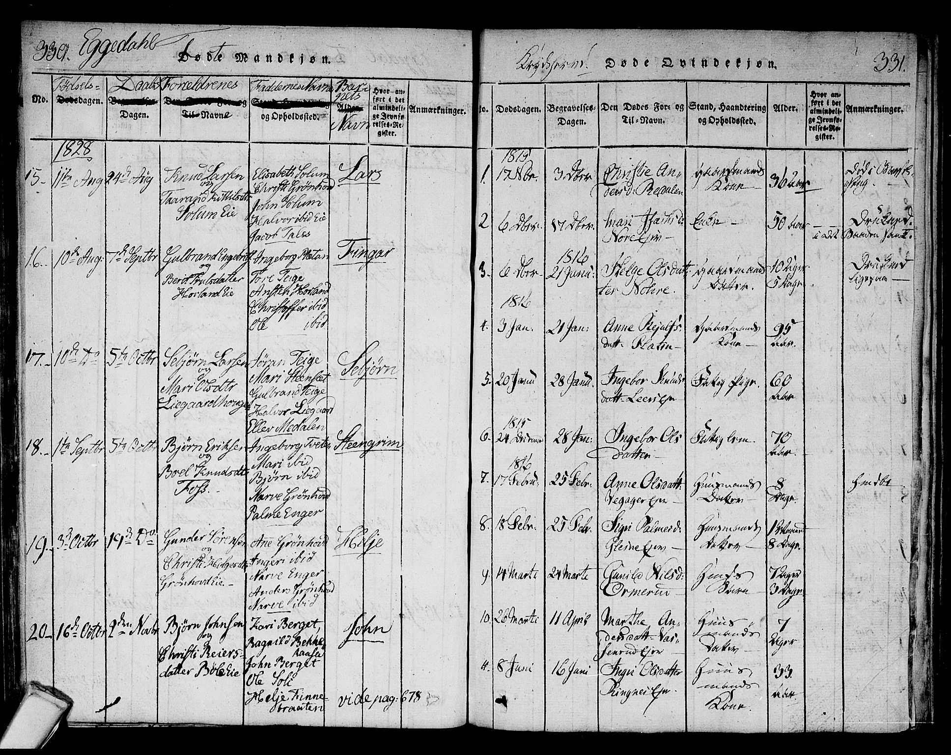 Sigdal kirkebøker, AV/SAKO-A-245/F/Fa/L0005: Ministerialbok nr. I 5 /3, 1815-1829, s. 330-331