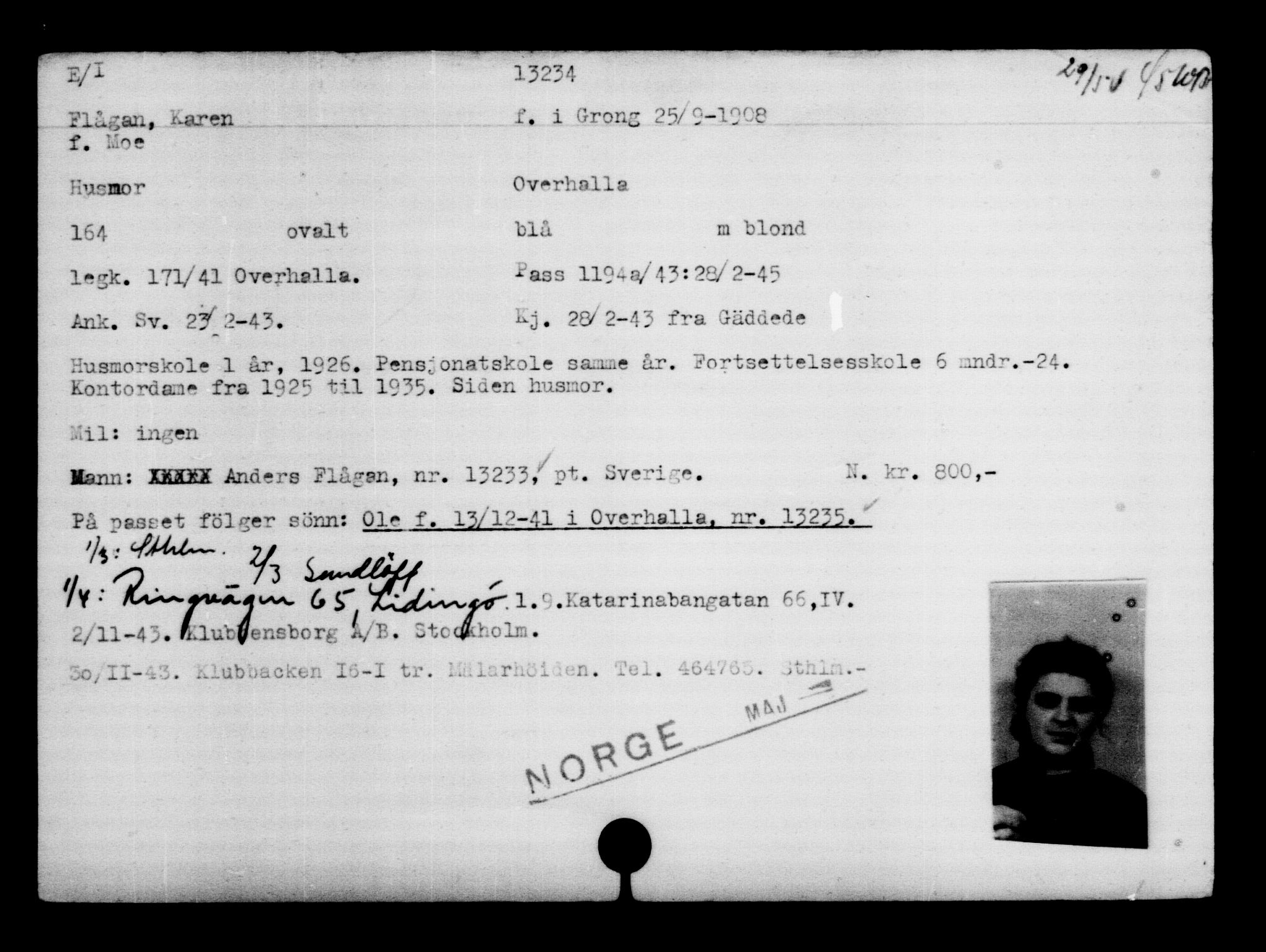 Utenriksstasjonene, Legasjonen i Stockholm, Flyktningkontoret, AV/RA-S-6753/V/Va/L0007: Kjesäterkartoteket, flyktning nr. 12700-15723, 1940-1945, s. 615