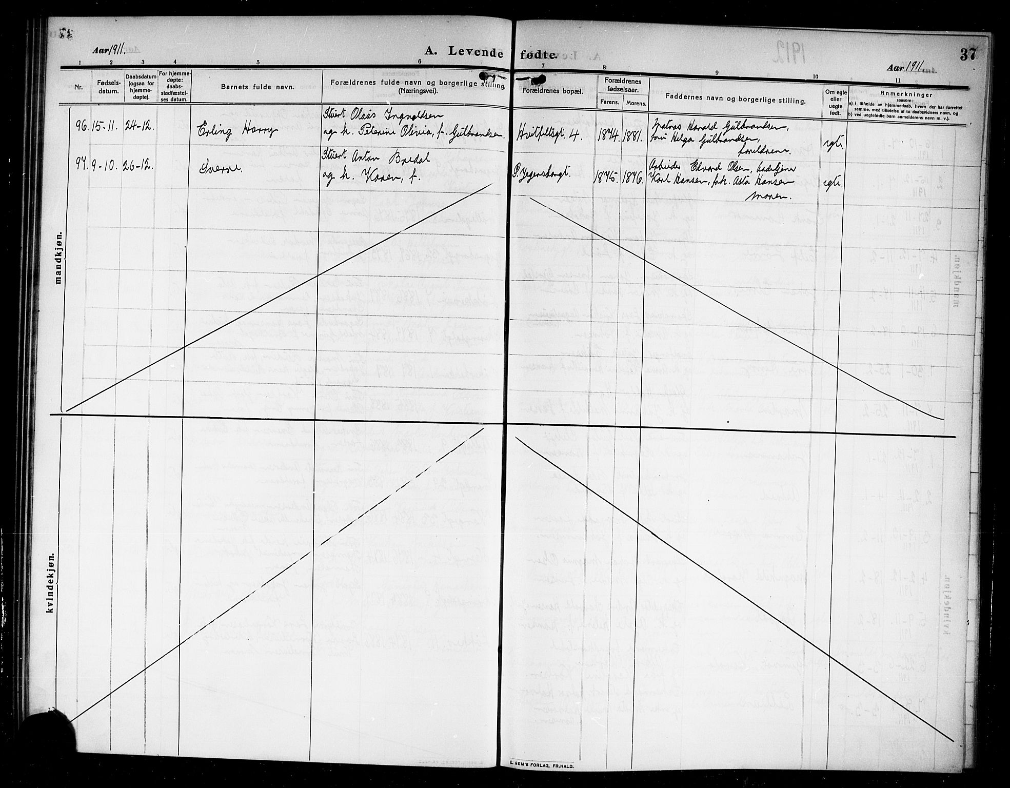 Larvik kirkebøker, AV/SAKO-A-352/G/Ga/L0008: Klokkerbok nr. I 8, 1909-1920, s. 37