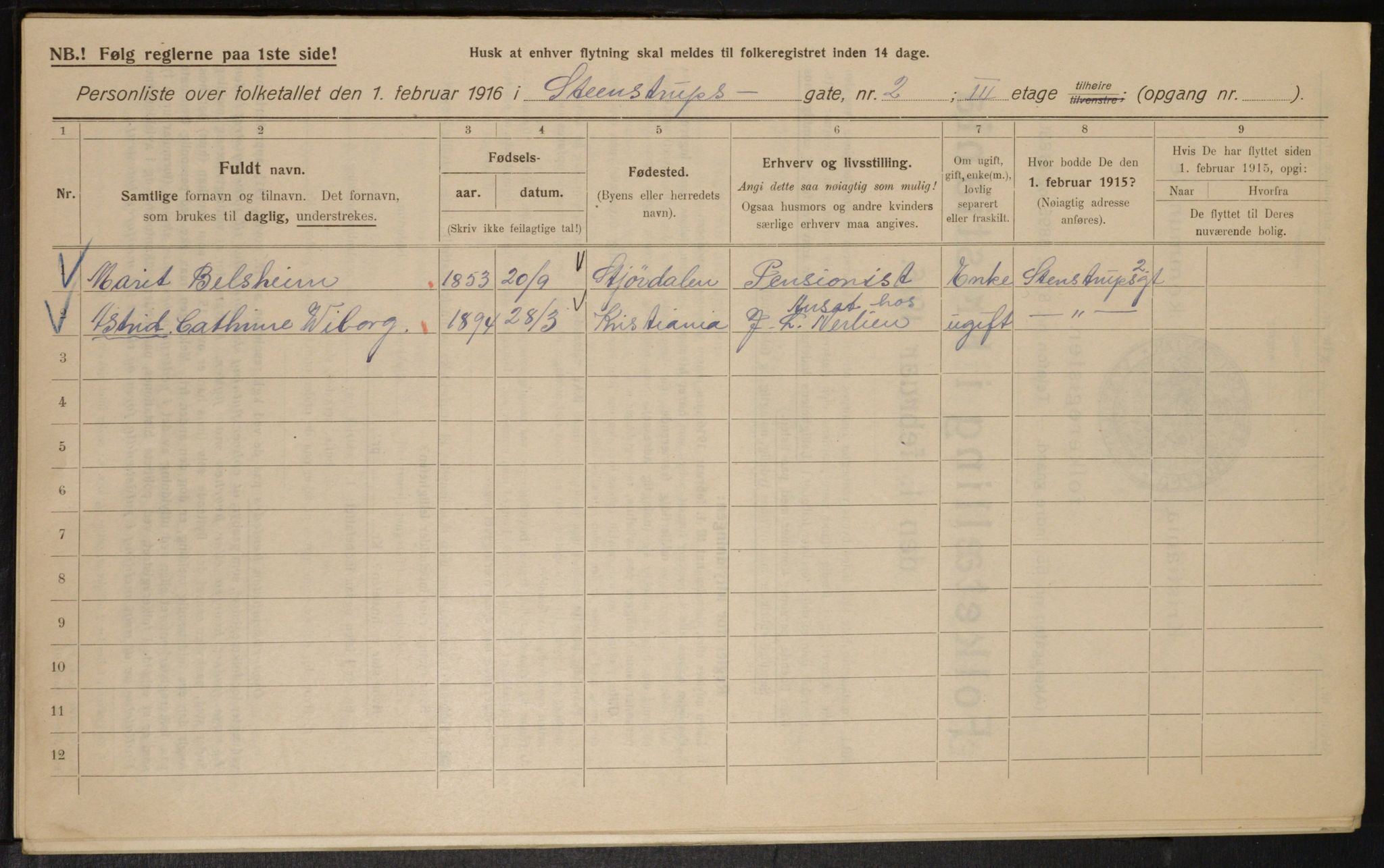 OBA, Kommunal folketelling 1.2.1916 for Kristiania, 1916, s. 103520