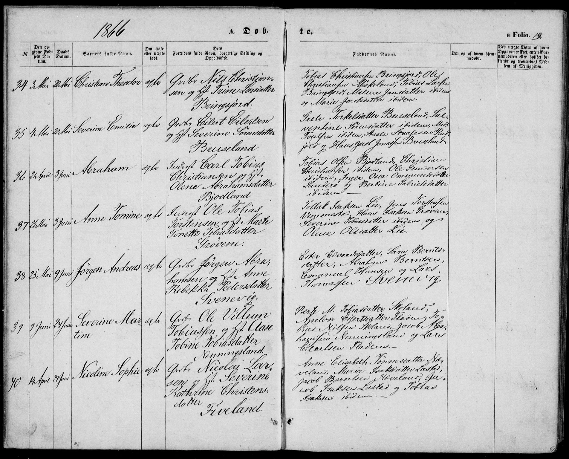 Lyngdal sokneprestkontor, AV/SAK-1111-0029/F/Fa/Fac/L0010: Ministerialbok nr. A 10, 1865-1878, s. 19