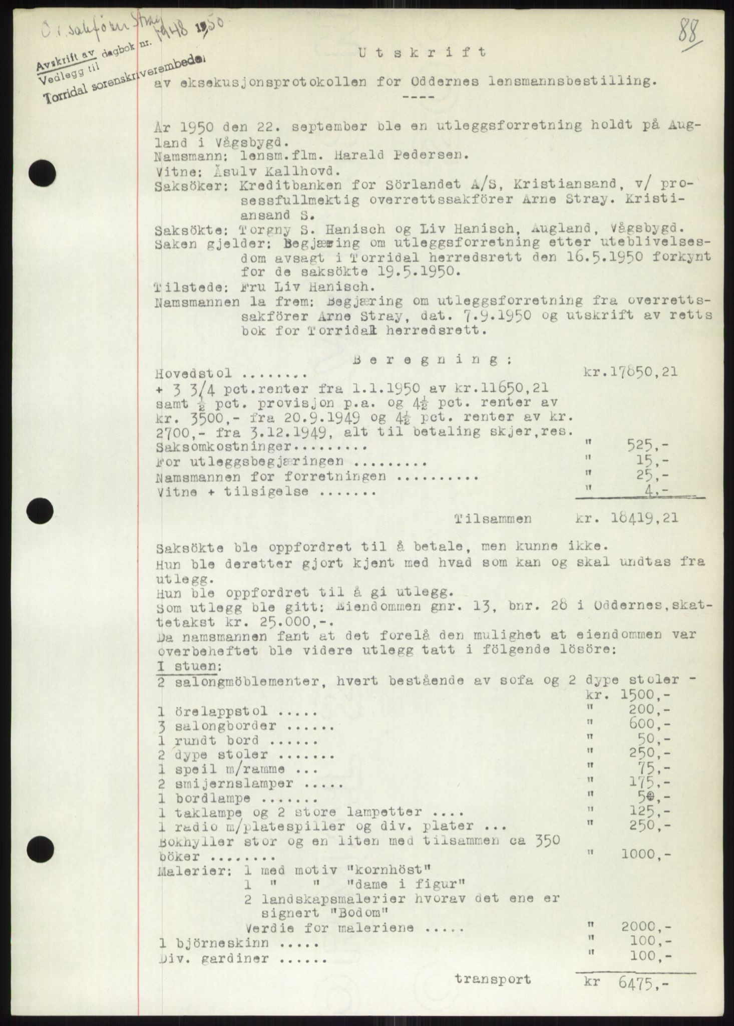 Torridal sorenskriveri, SAK/1221-0012/G/Gb/Gbb/L0020: Pantebok nr. 63B, 1950-1950, Dagboknr: 1948/1950