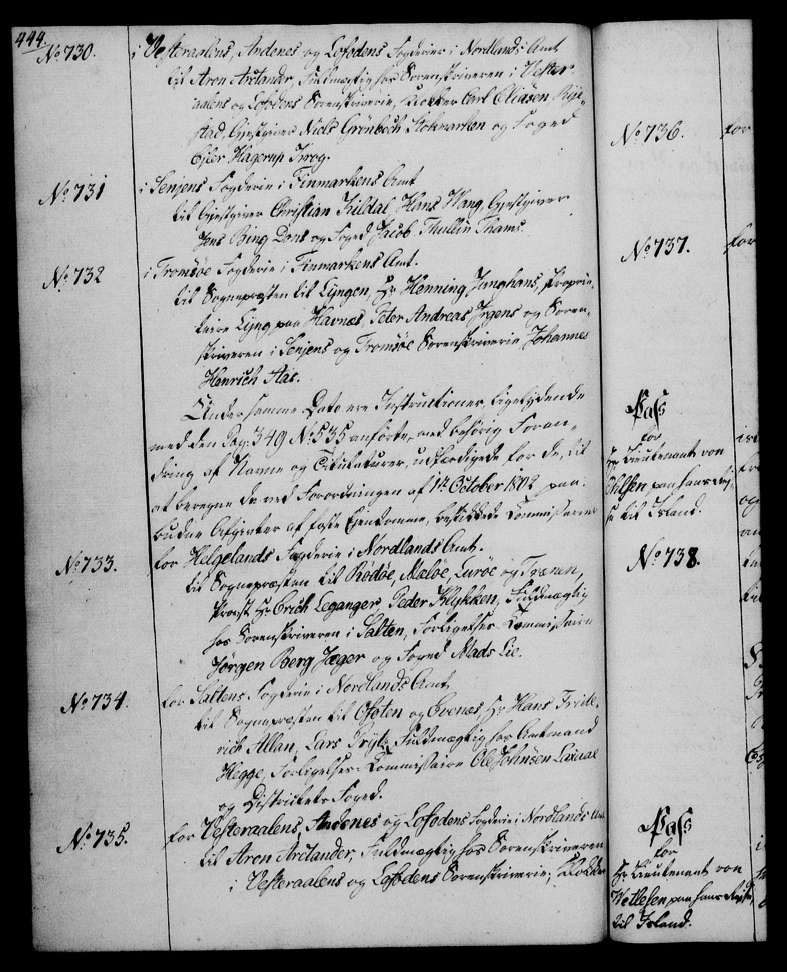 Rentekammeret, Kammerkanselliet, RA/EA-3111/G/Gg/Gga/L0017: Norsk ekspedisjonsprotokoll med register (merket RK 53.17), 1801-1803, s. 444