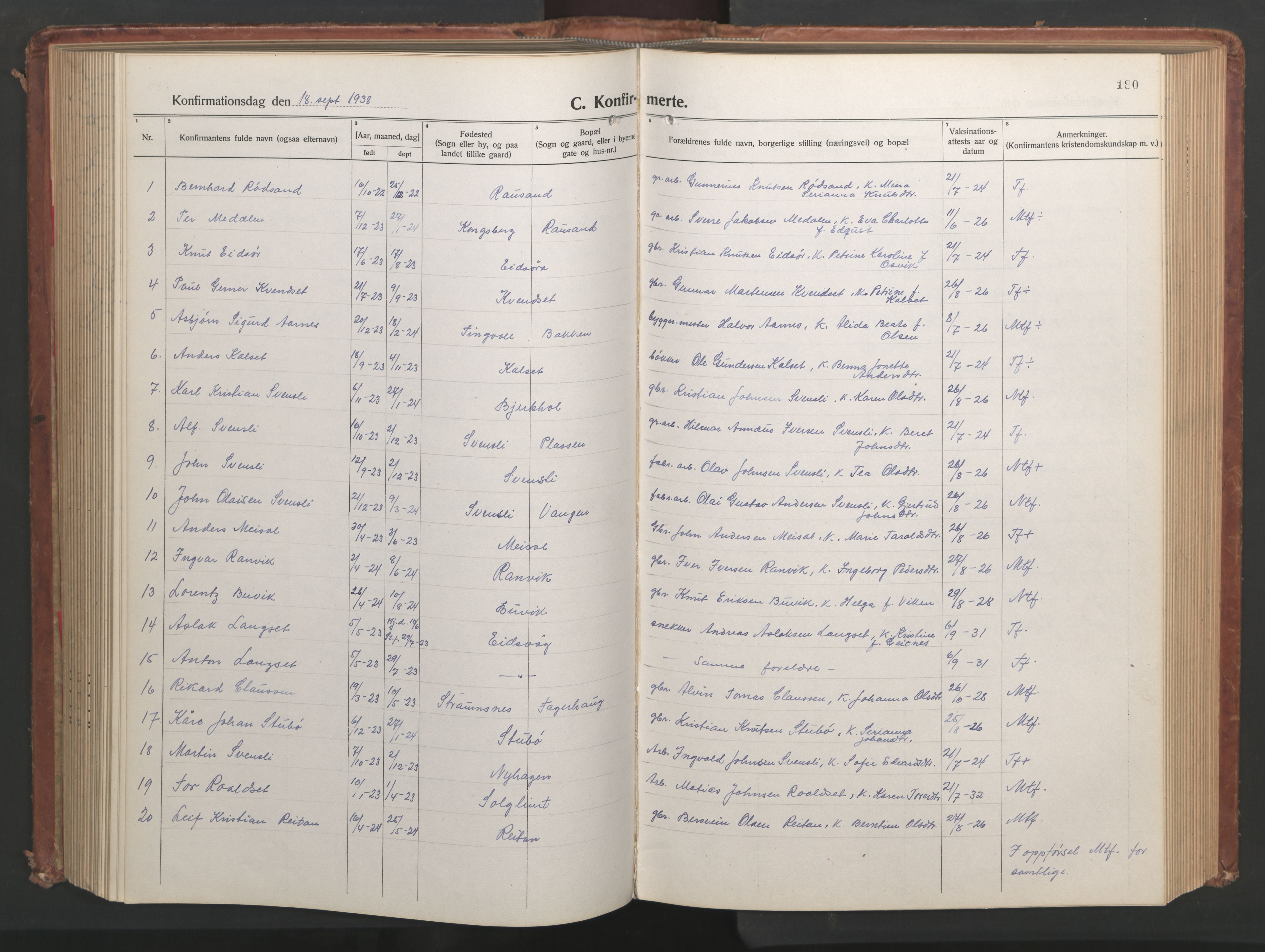 Ministerialprotokoller, klokkerbøker og fødselsregistre - Møre og Romsdal, SAT/A-1454/551/L0633: Klokkerbok nr. 551C05, 1921-1961, s. 180