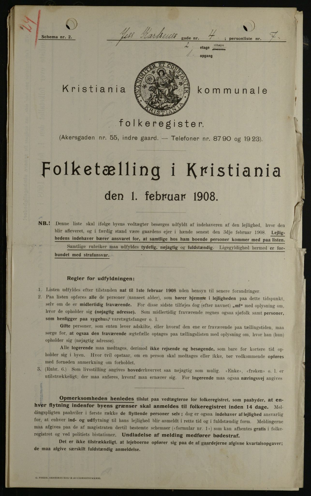 OBA, Kommunal folketelling 1.2.1908 for Kristiania kjøpstad, 1908, s. 41999