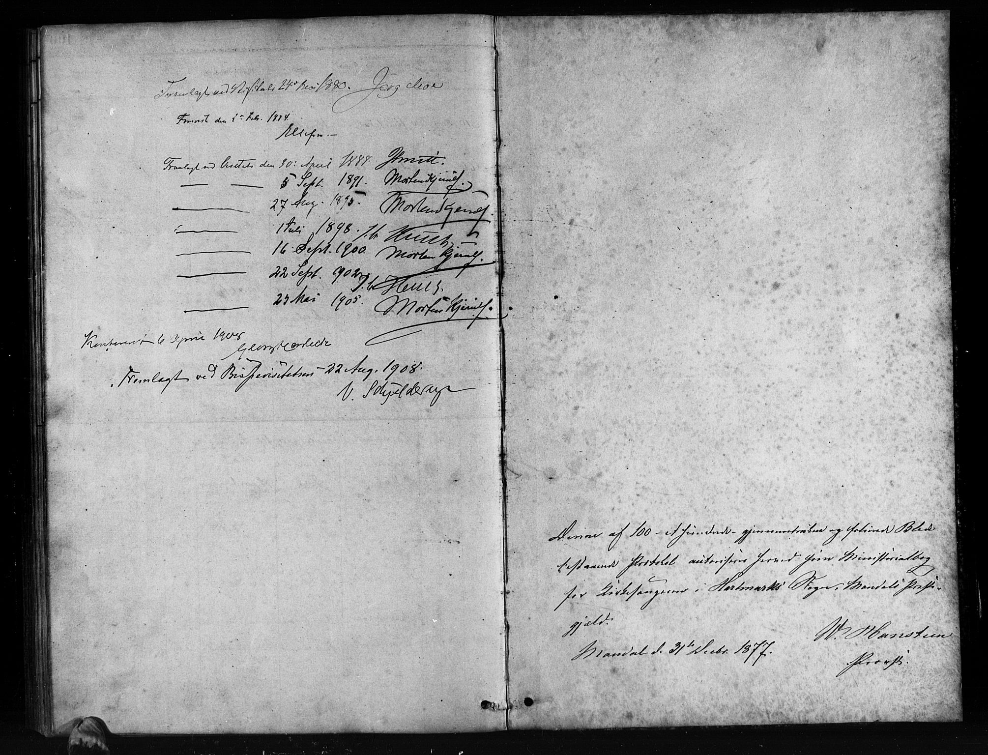 Mandal sokneprestkontor, AV/SAK-1111-0030/F/Fb/Fbb/L0004: Klokkerbok nr. B 4, 1878-1913