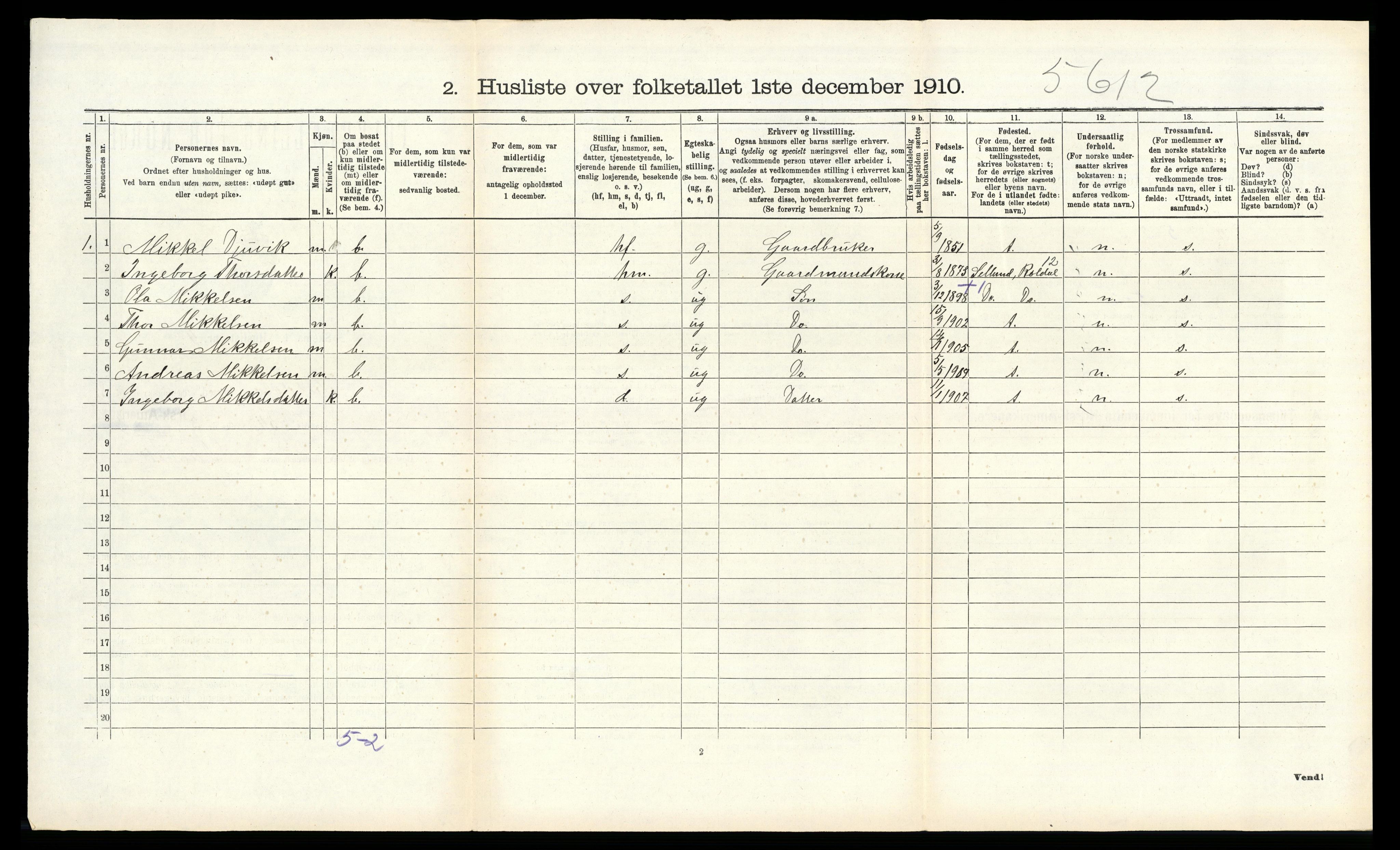 RA, Folketelling 1910 for 1134 Suldal herred, 1910, s. 520
