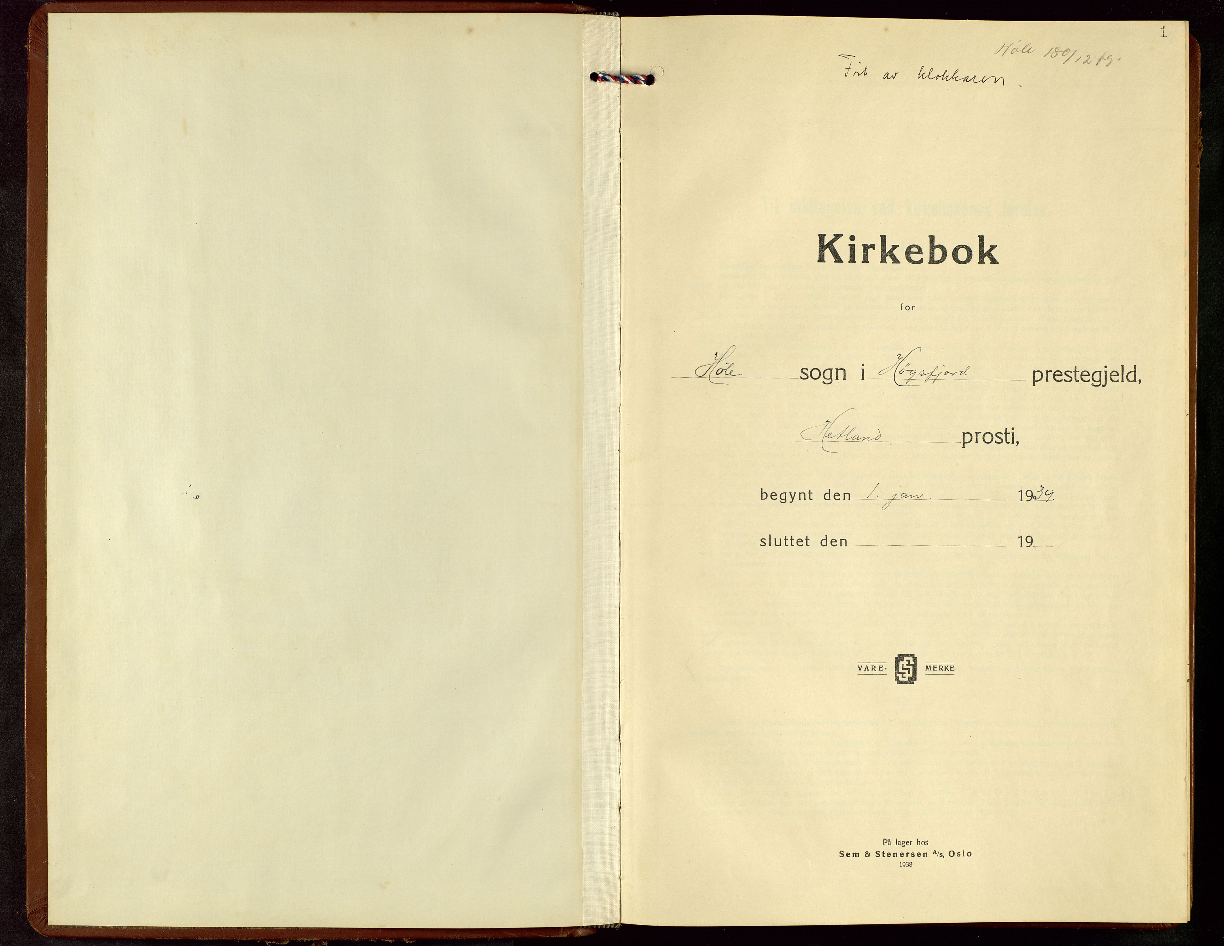 Høgsfjord sokneprestkontor, SAST/A-101624/H/Ha/Hab/L0006: Klokkerbok nr. B 6, 1939-1965, s. 1