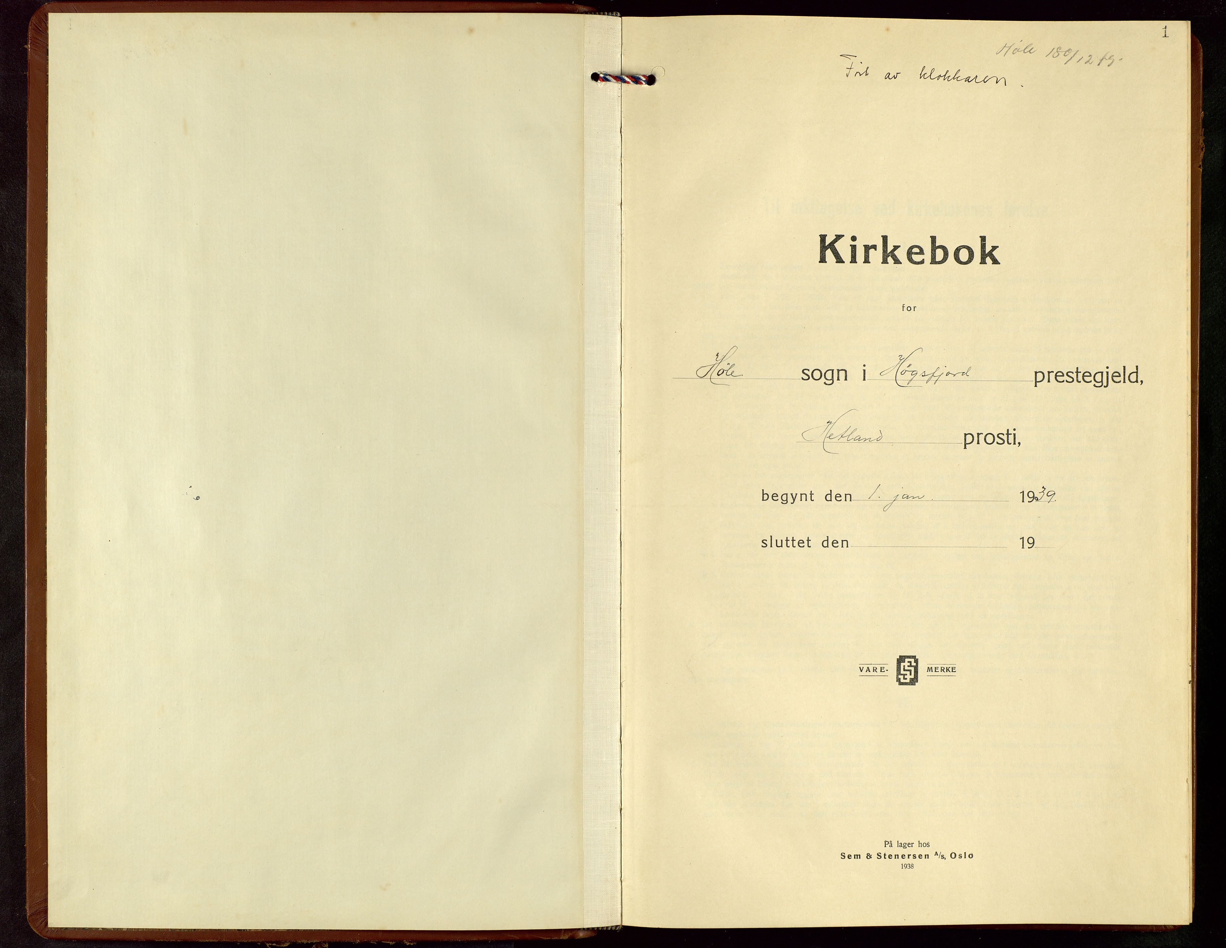 Høgsfjord sokneprestkontor, AV/SAST-A-101624/H/Ha/Hab/L0006: Klokkerbok nr. B 6, 1939-1965, s. 1