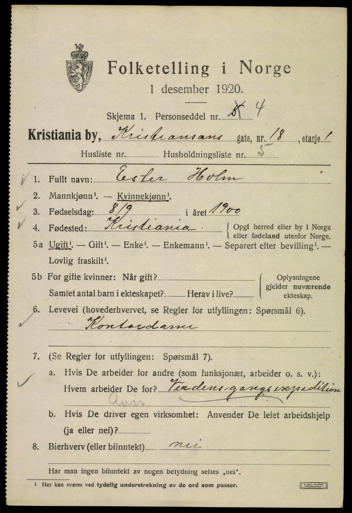 SAO, Folketelling 1920 for 0301 Kristiania kjøpstad, 1920, s. 352959