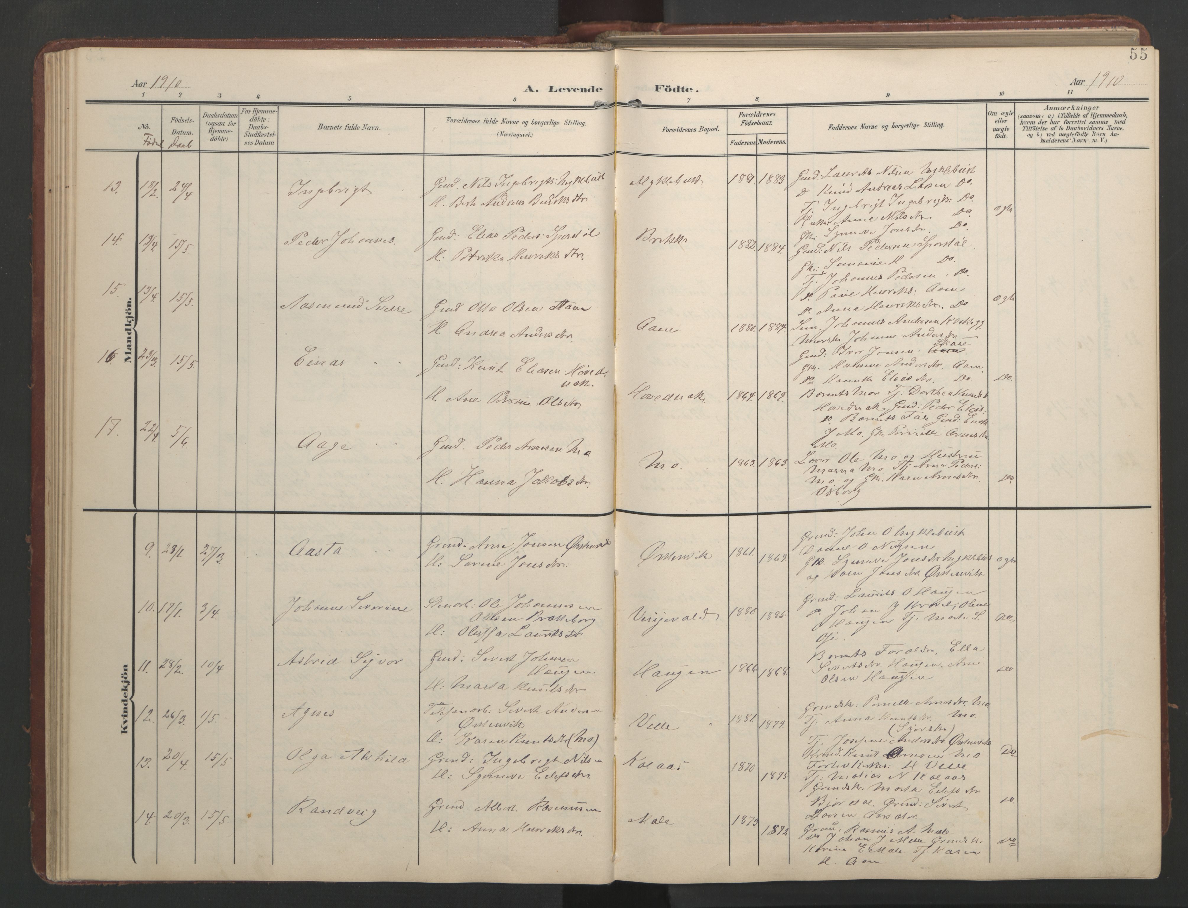 Ministerialprotokoller, klokkerbøker og fødselsregistre - Møre og Romsdal, AV/SAT-A-1454/513/L0190: Klokkerbok nr. 513C04, 1904-1926, s. 55