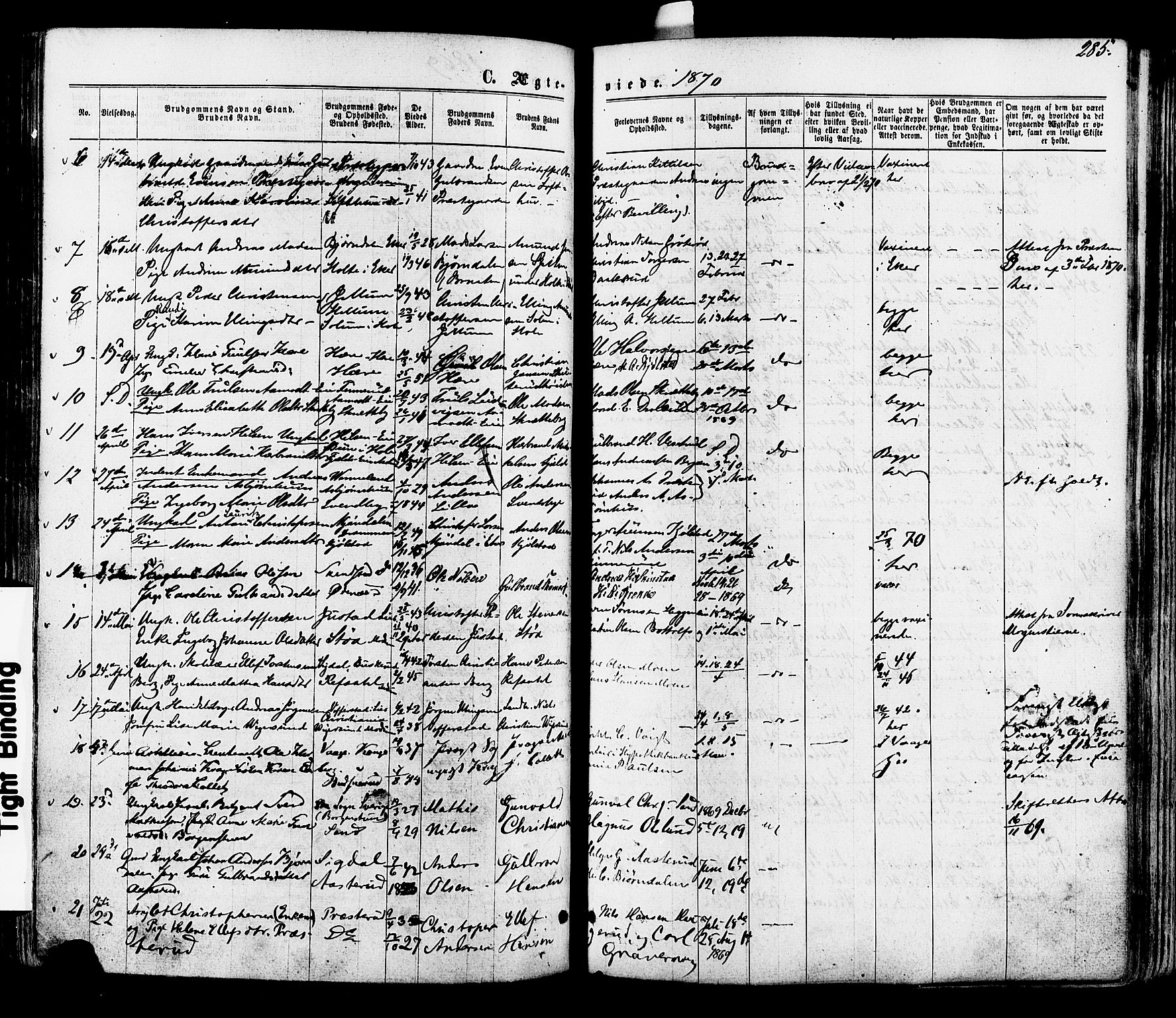 Modum kirkebøker, AV/SAKO-A-234/F/Fa/L0010: Ministerialbok nr. 10, 1865-1876, s. 285