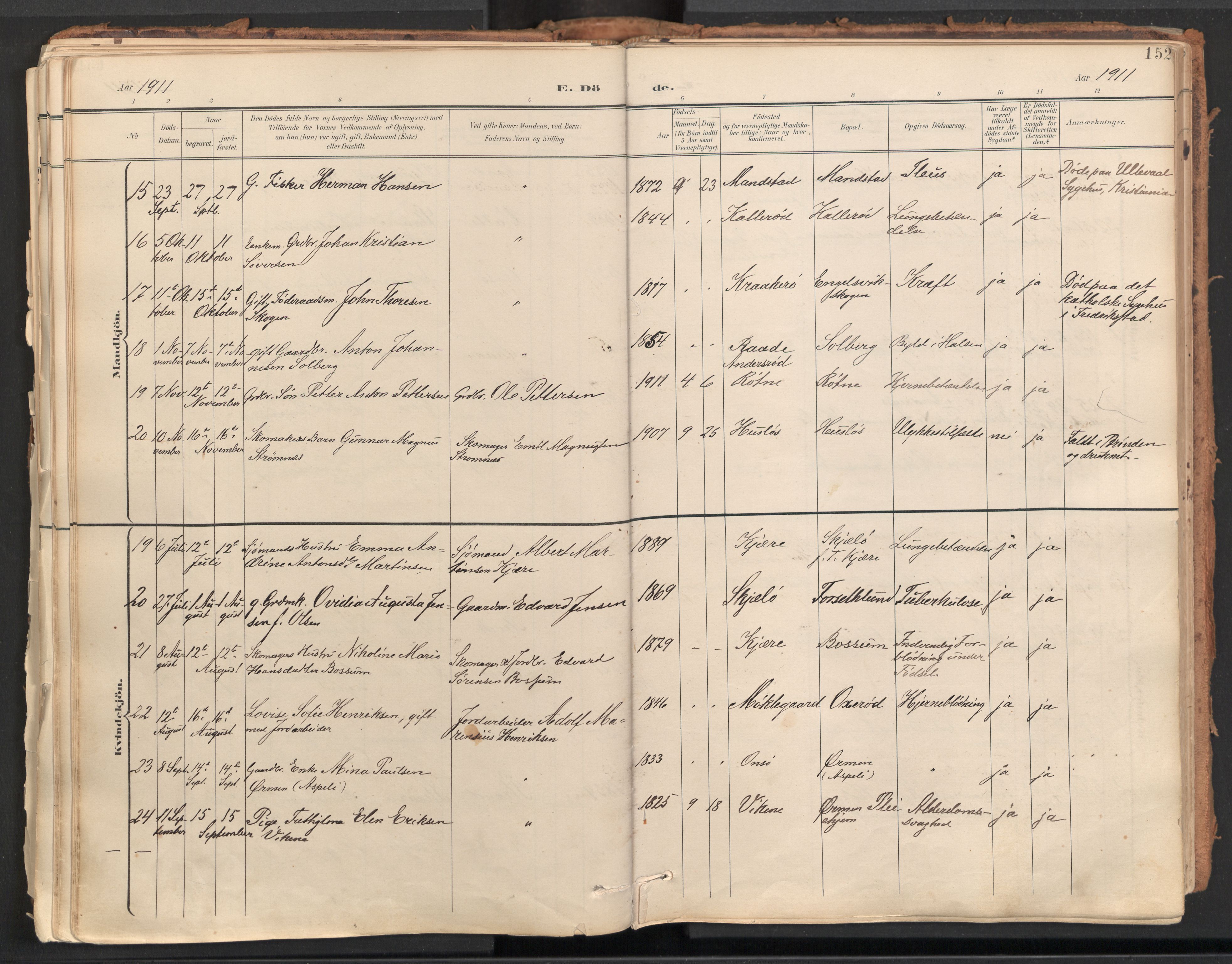 Onsøy prestekontor Kirkebøker, AV/SAO-A-10914/F/Fa/L0009: Ministerialbok nr. I 9, 1899-1966, s. 152
