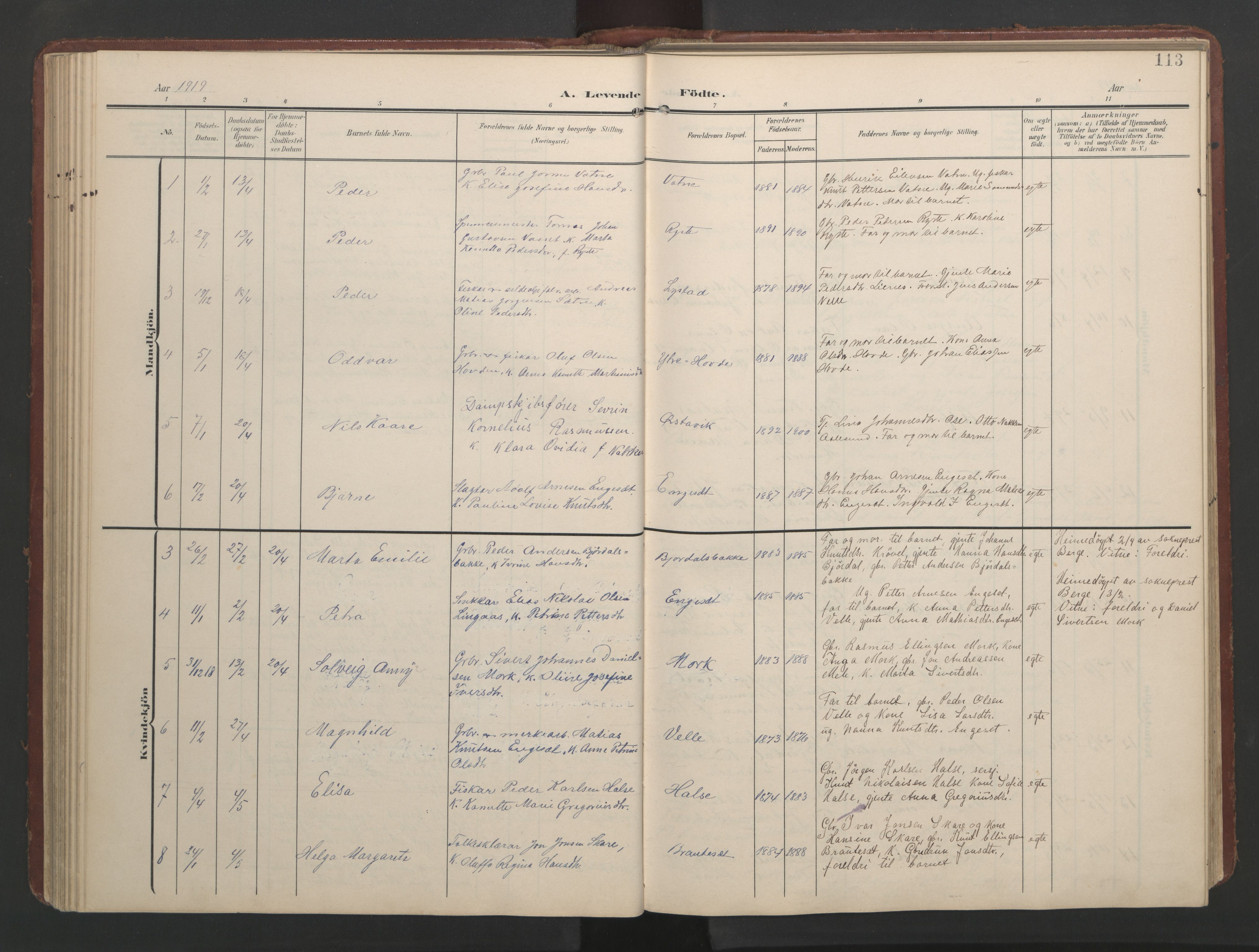 Ministerialprotokoller, klokkerbøker og fødselsregistre - Møre og Romsdal, AV/SAT-A-1454/513/L0190: Klokkerbok nr. 513C04, 1904-1926, s. 113