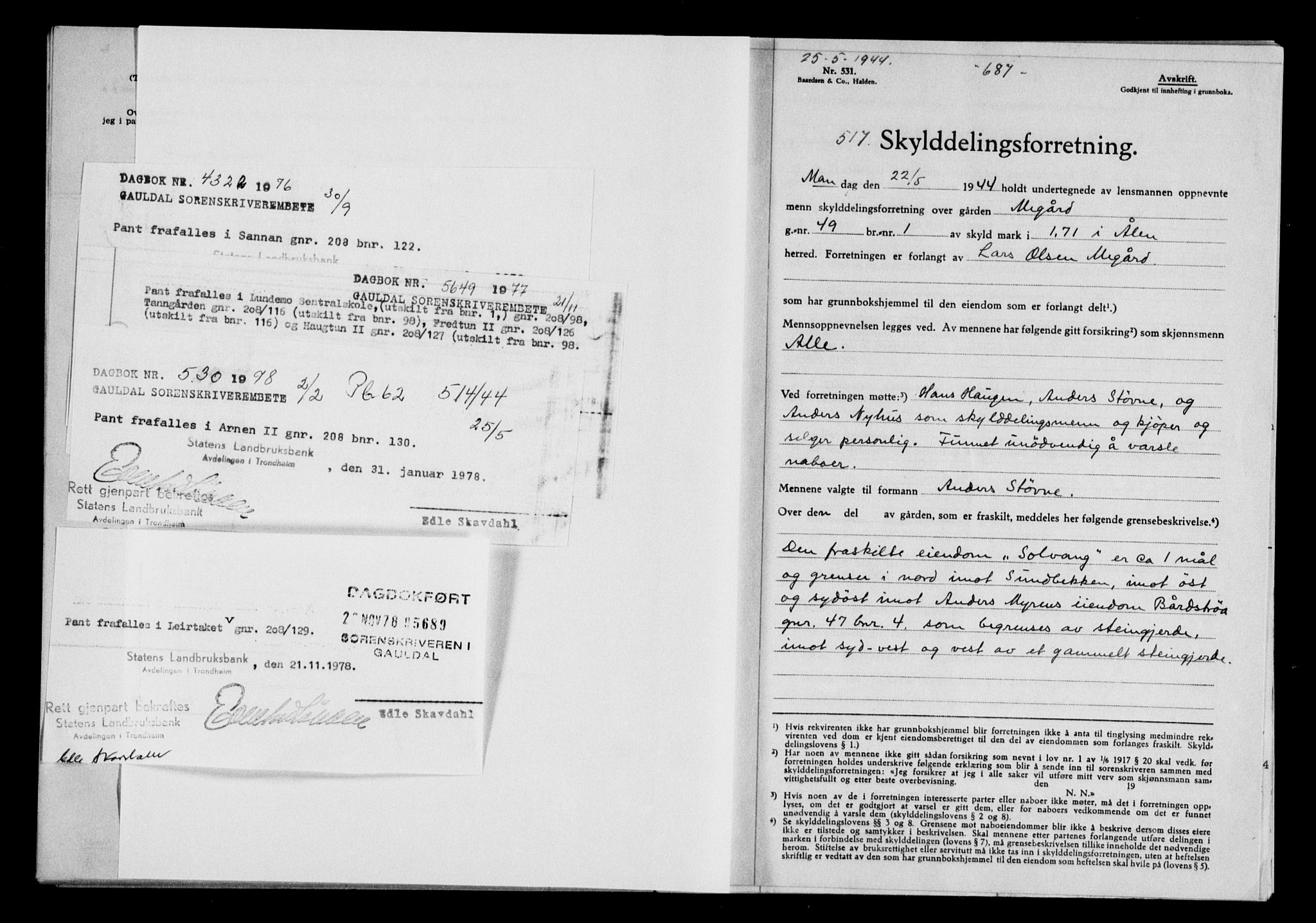 Gauldal sorenskriveri, SAT/A-0014/1/2/2C/L0057: Pantebok nr. 62, 1943-1944, Dagboknr: 517/1944