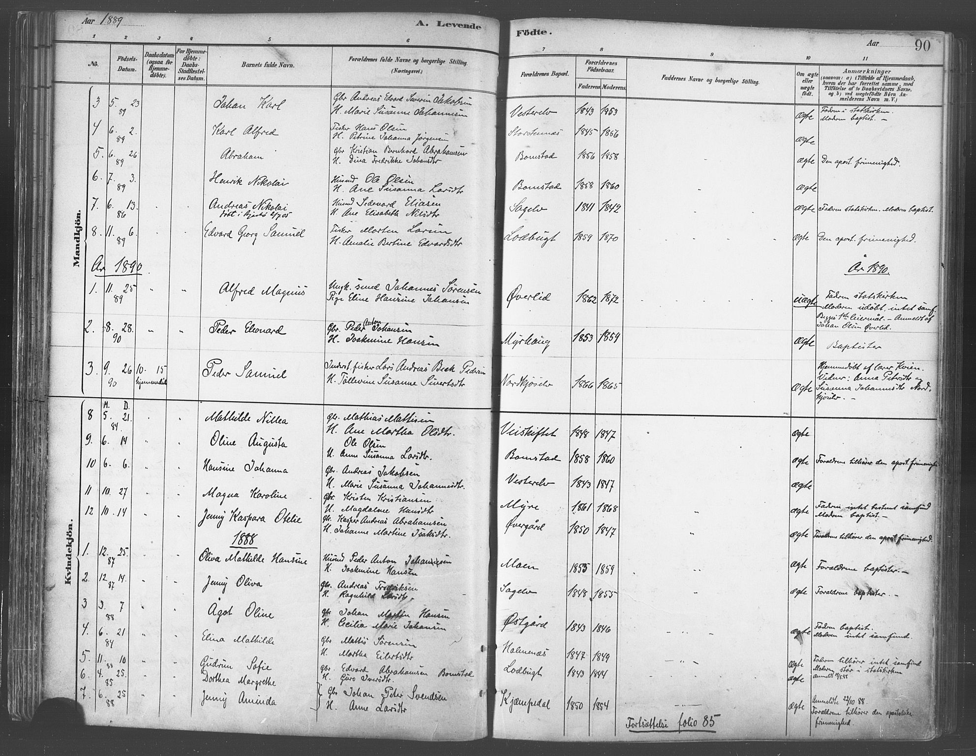 Balsfjord sokneprestembete, AV/SATØ-S-1303/G/Gaa/L0005kirke: Ministerialbok nr. 5, 1884-1897, s. 90