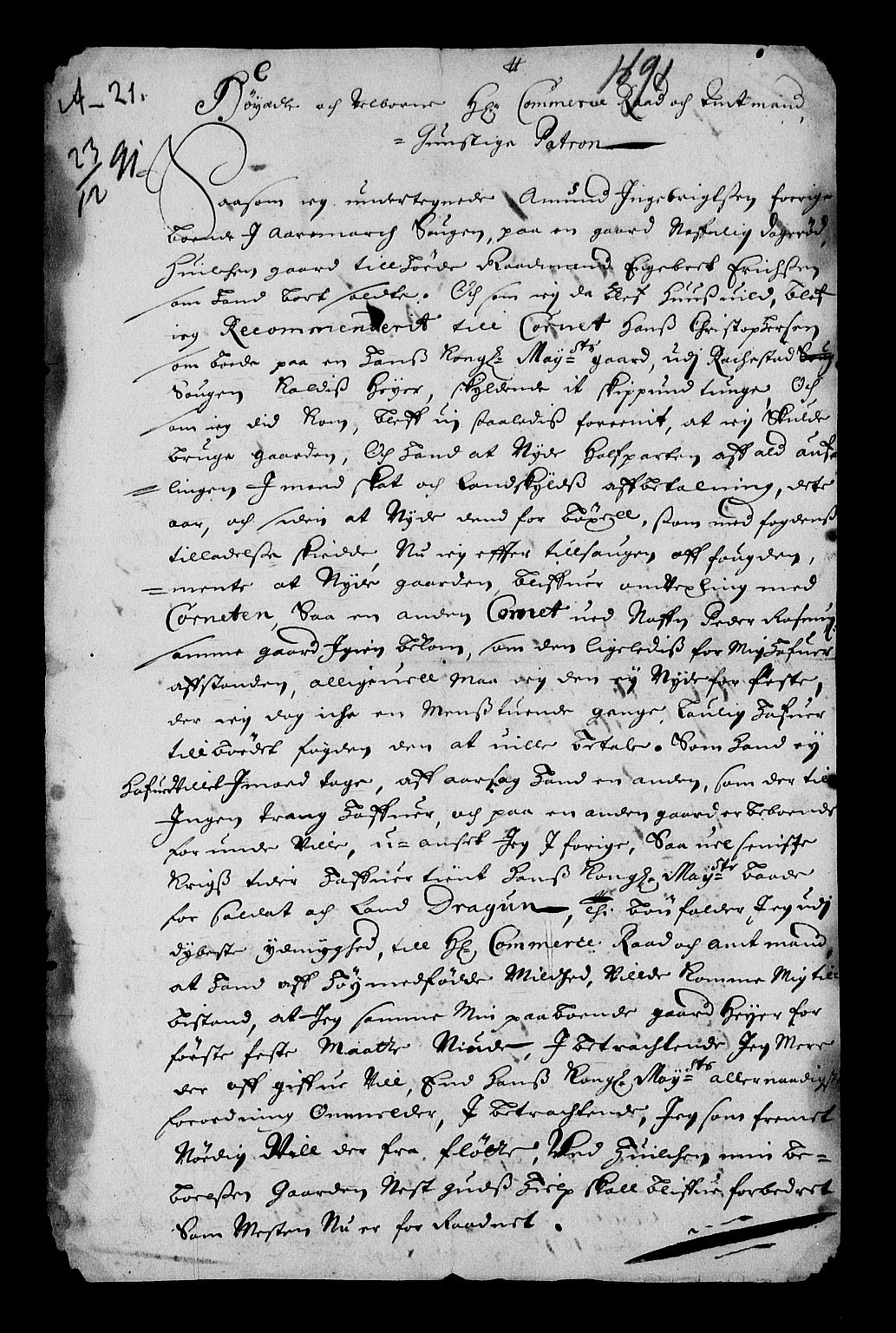 Stattholderembetet 1572-1771, RA/EA-2870/Af/L0004: Avskrifter av vedlegg til originale supplikker, nummerert i samsvar med supplikkbøkene, 1691-1694, s. 140