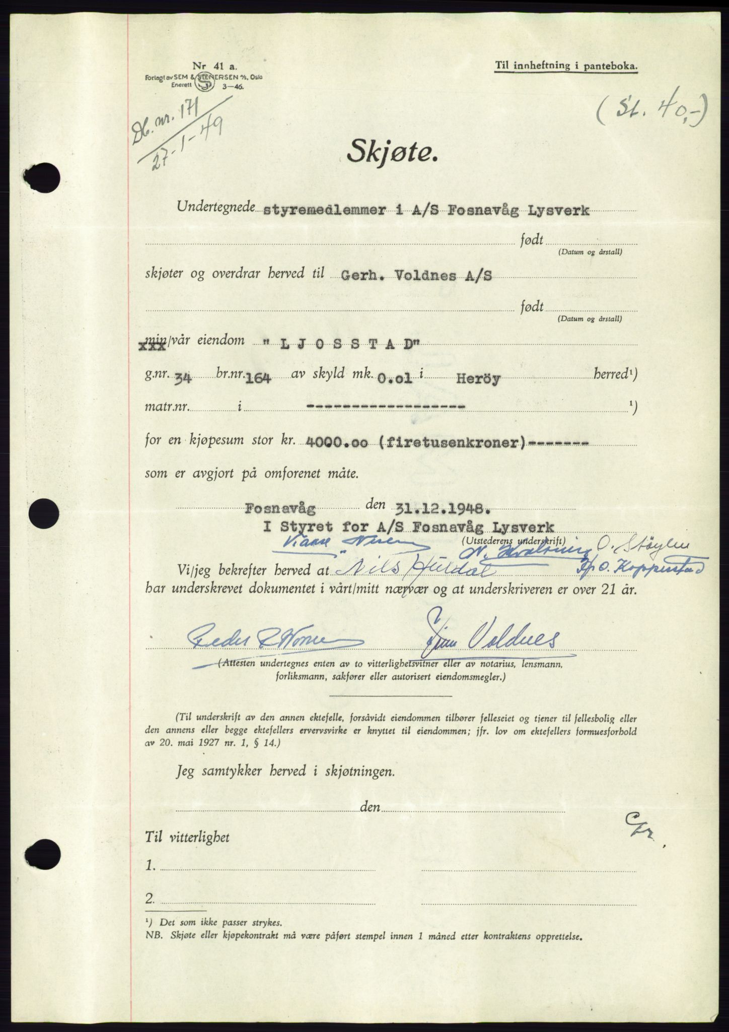 Søre Sunnmøre sorenskriveri, AV/SAT-A-4122/1/2/2C/L0083: Pantebok nr. 9A, 1948-1949, Dagboknr: 171/1949