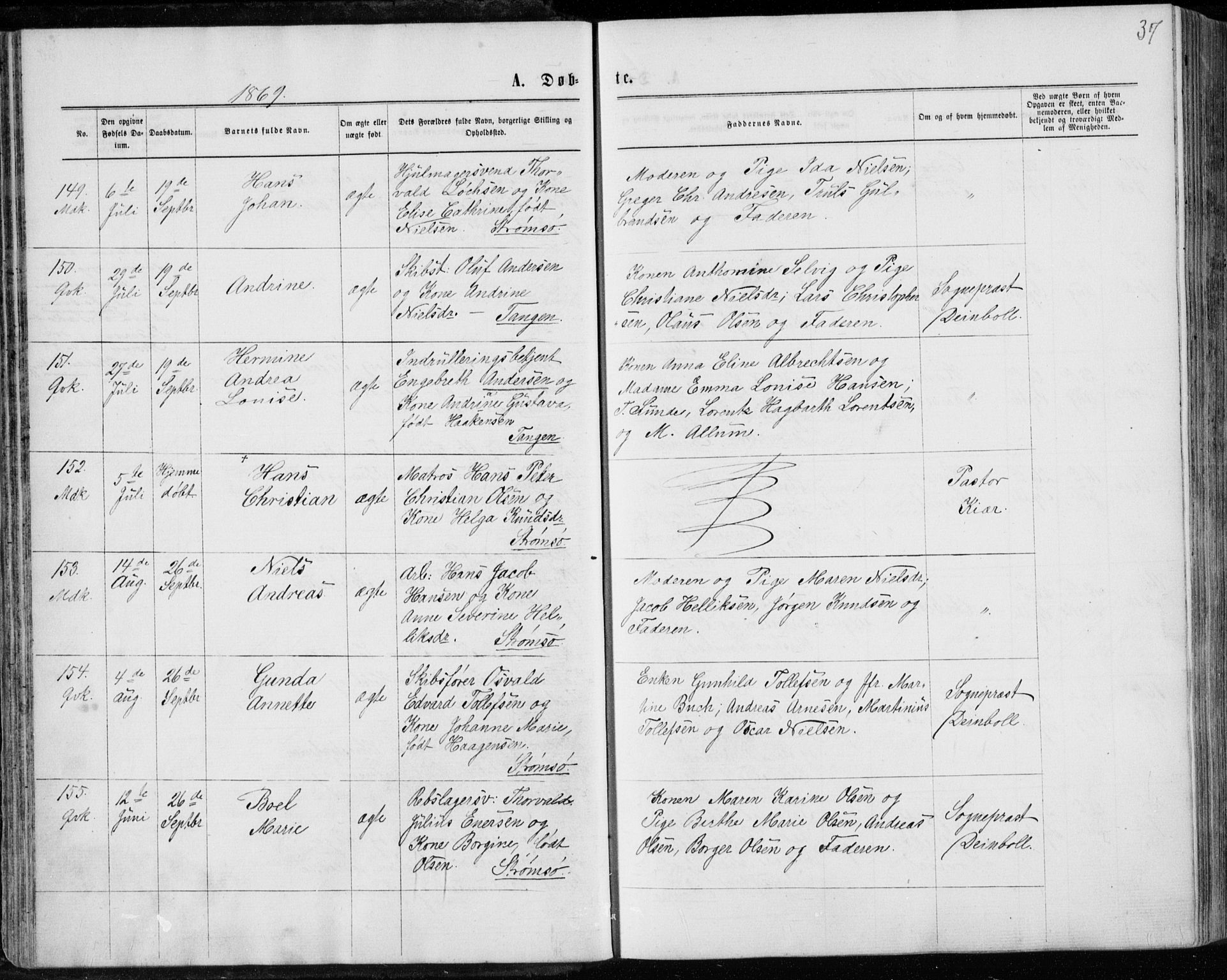 Strømsø kirkebøker, AV/SAKO-A-246/F/Fa/L0016: Ministerialbok nr. I 16, 1868-1873, s. 37