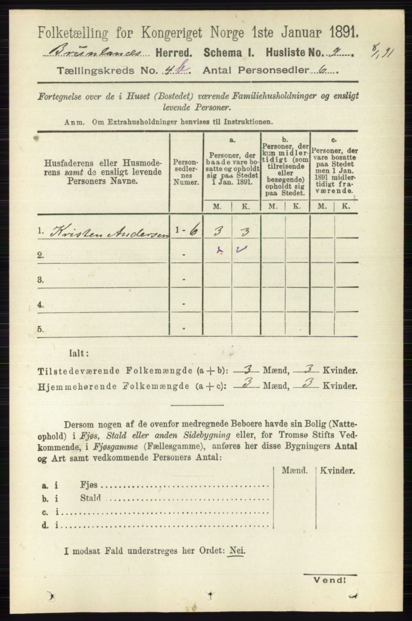 RA, Folketelling 1891 for 0726 Brunlanes herred, 1891, s. 2010