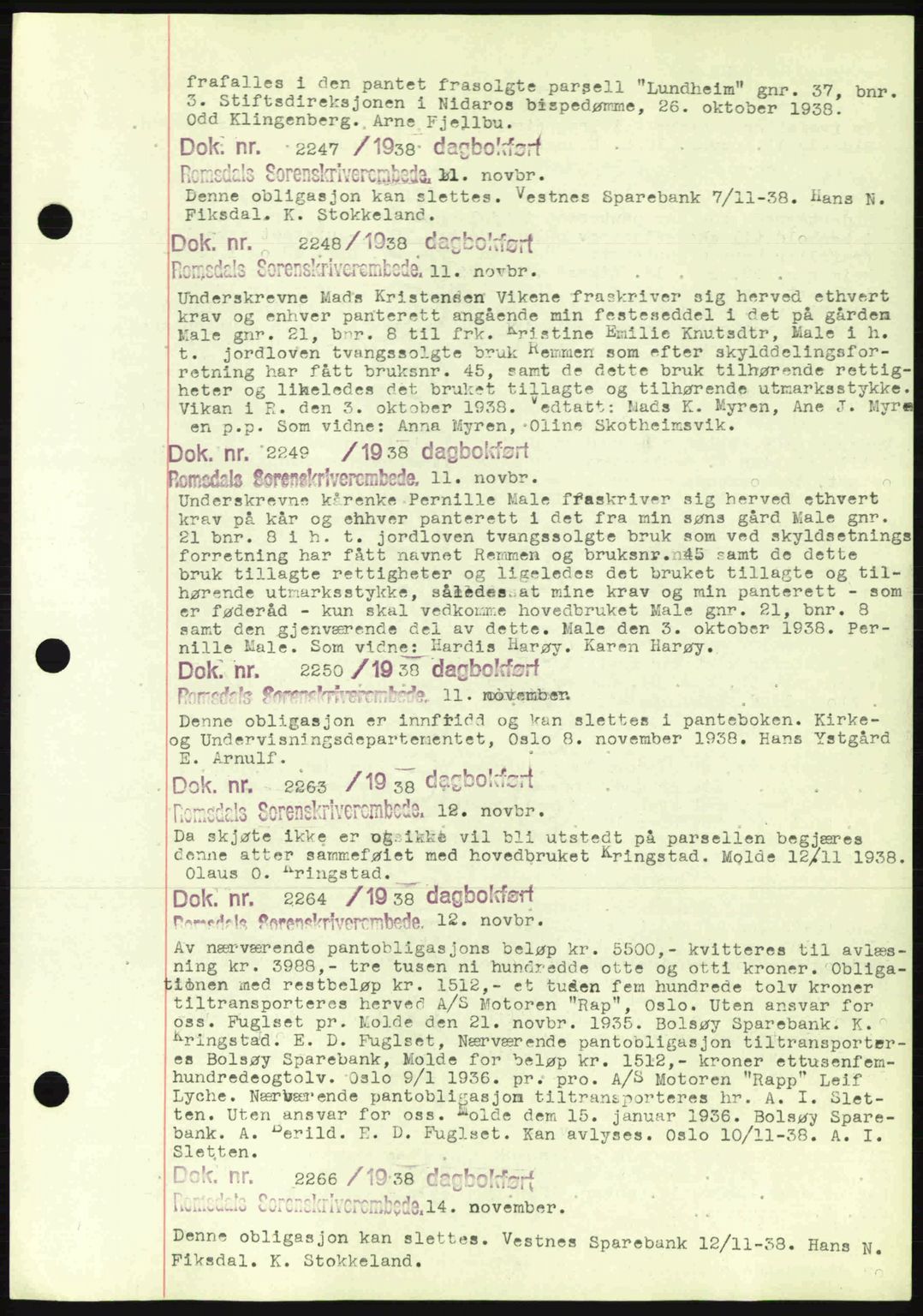 Romsdal sorenskriveri, AV/SAT-A-4149/1/2/2C: Pantebok nr. C1a, 1936-1945, Dagboknr: 2247/1938