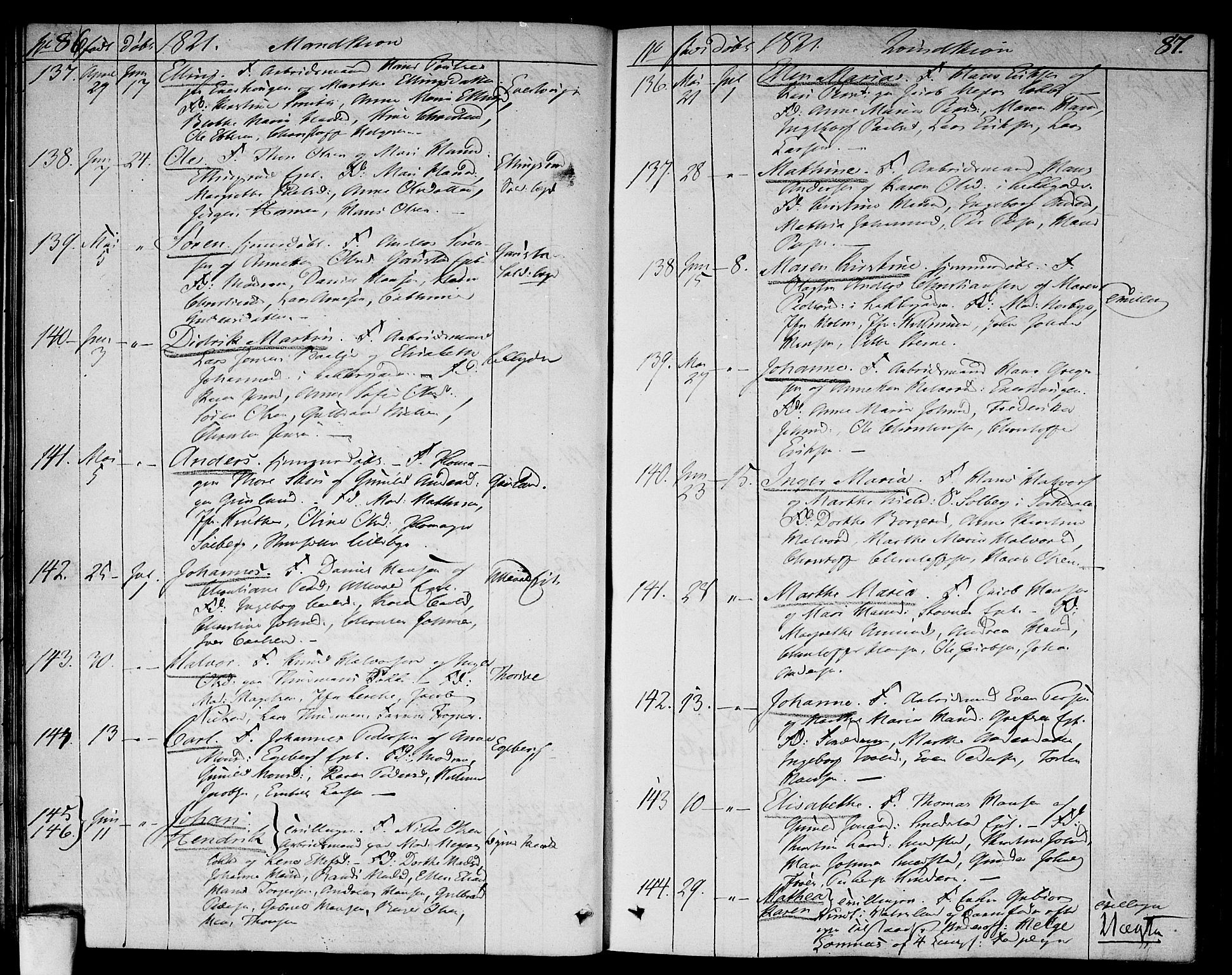 Aker prestekontor kirkebøker, SAO/A-10861/F/L0012: Ministerialbok nr. 12, 1819-1828, s. 86-87