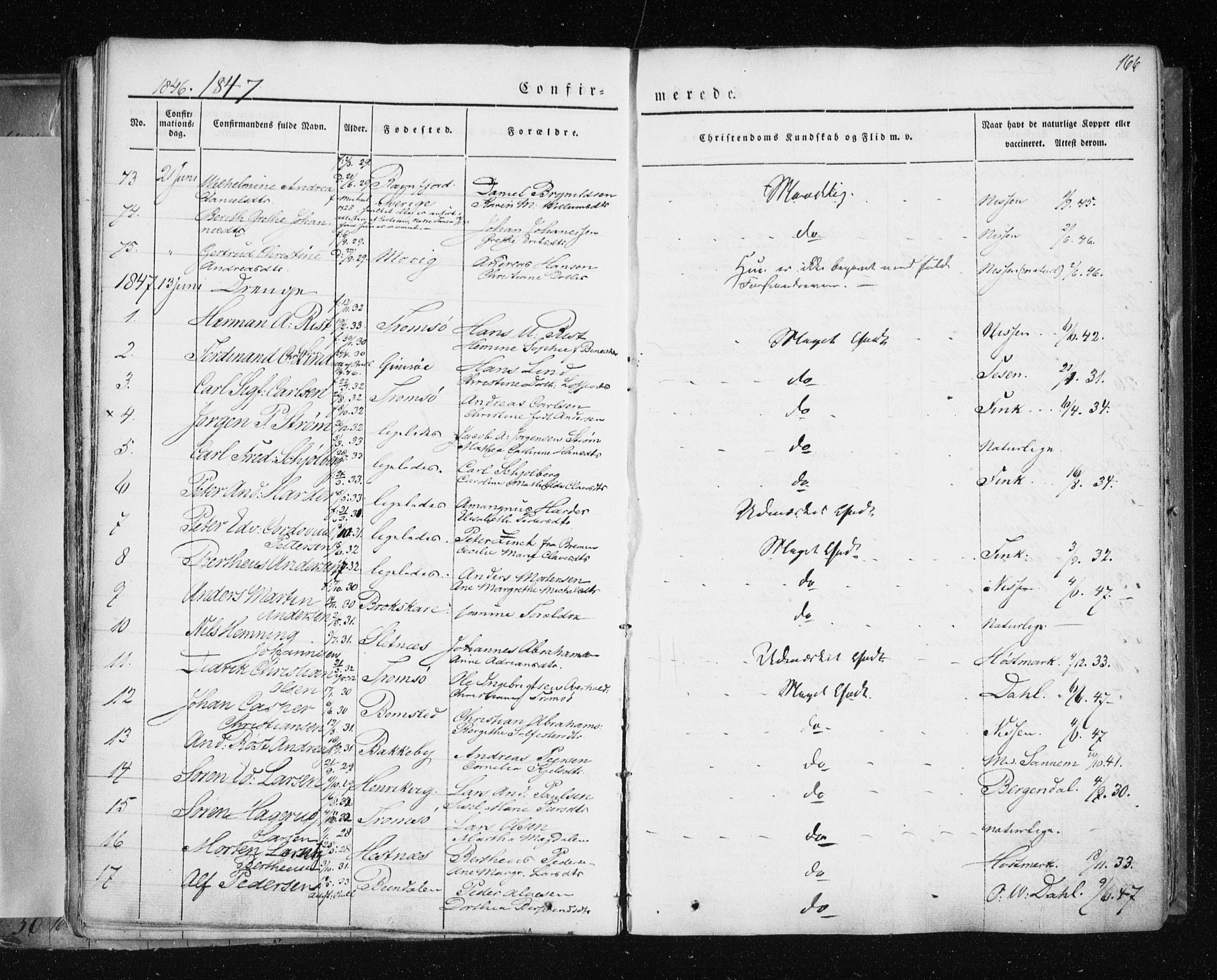 Tromsø sokneprestkontor/stiftsprosti/domprosti, AV/SATØ-S-1343/G/Ga/L0009kirke: Ministerialbok nr. 9, 1837-1847, s. 166