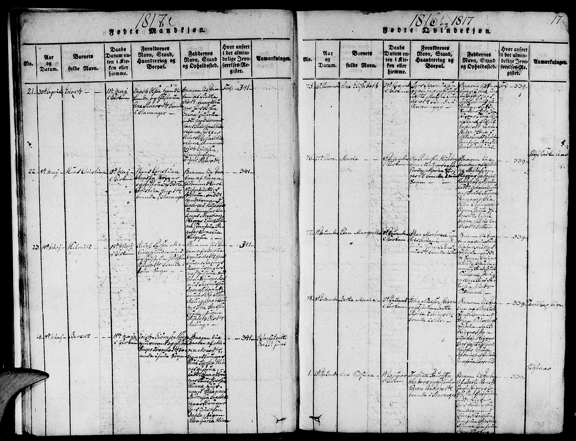 Domkirken sokneprestkontor, SAST/A-101812/001/30/30BA/L0008: Ministerialbok nr. A 8, 1816-1821, s. 17