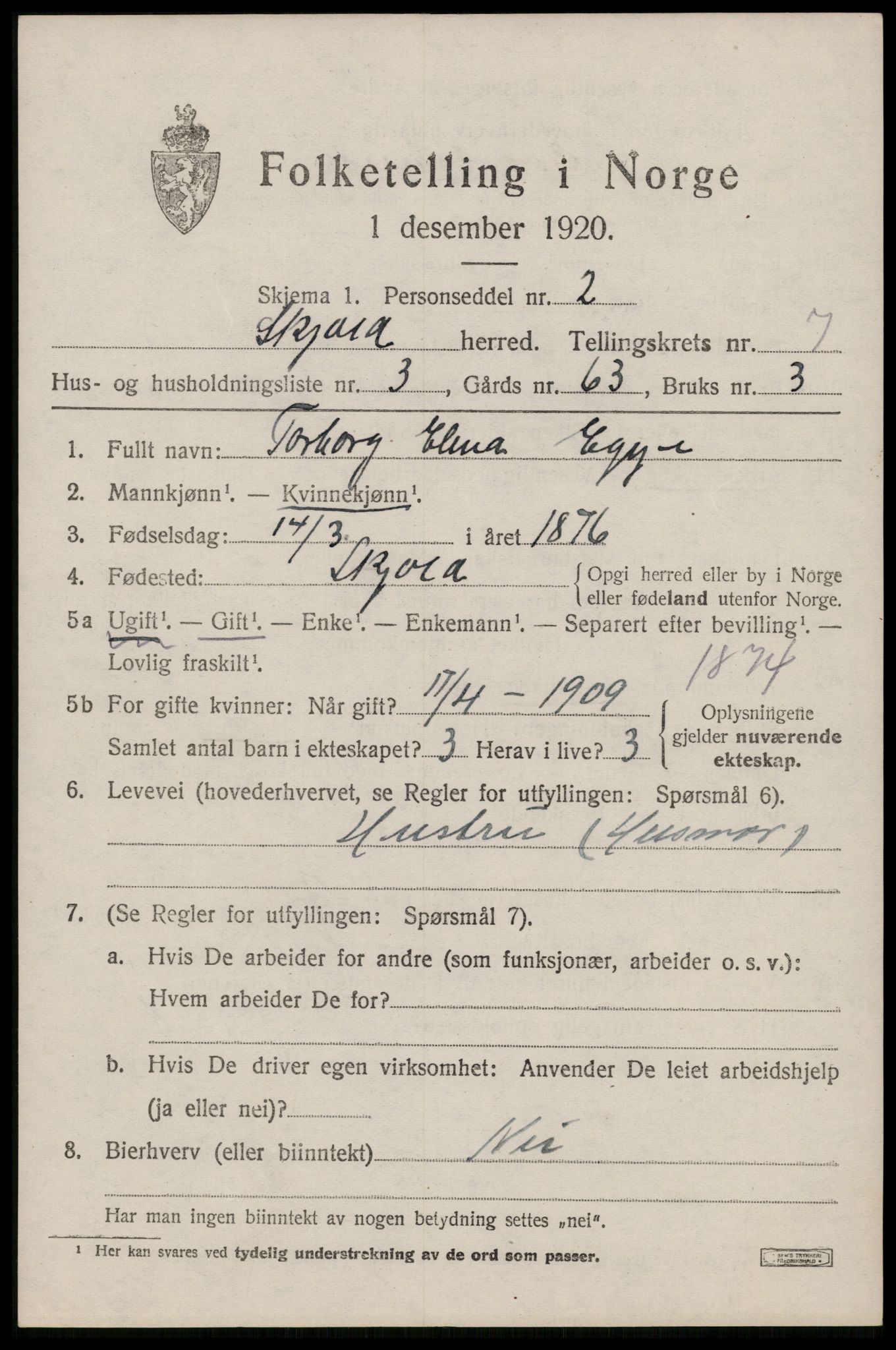 SAST, Folketelling 1920 for 1154 Skjold herred, 1920, s. 3906
