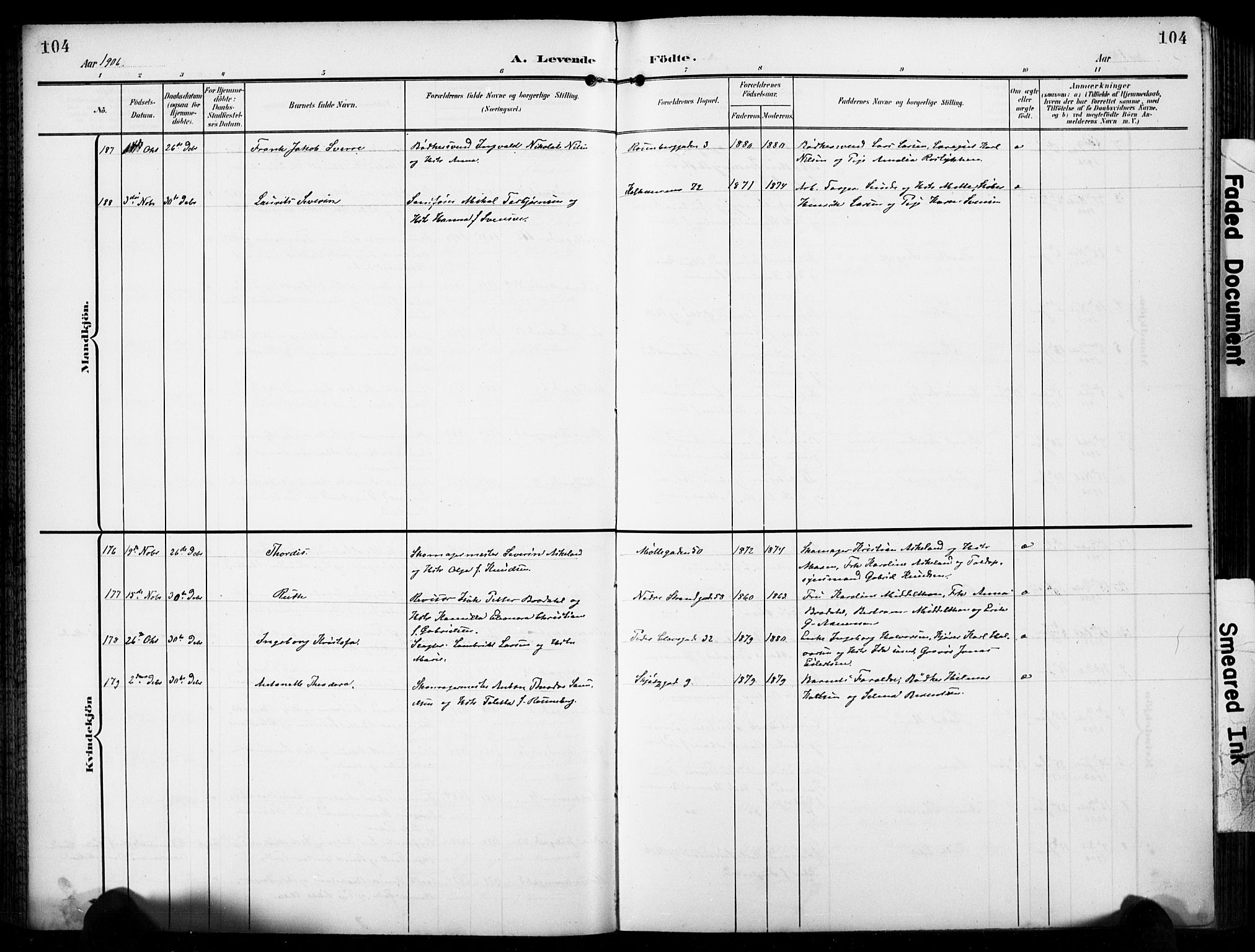 Domkirken sokneprestkontor, SAST/A-101812/001/30/30BB/L0018: Klokkerbok nr. B 18, 1903-1915, s. 104