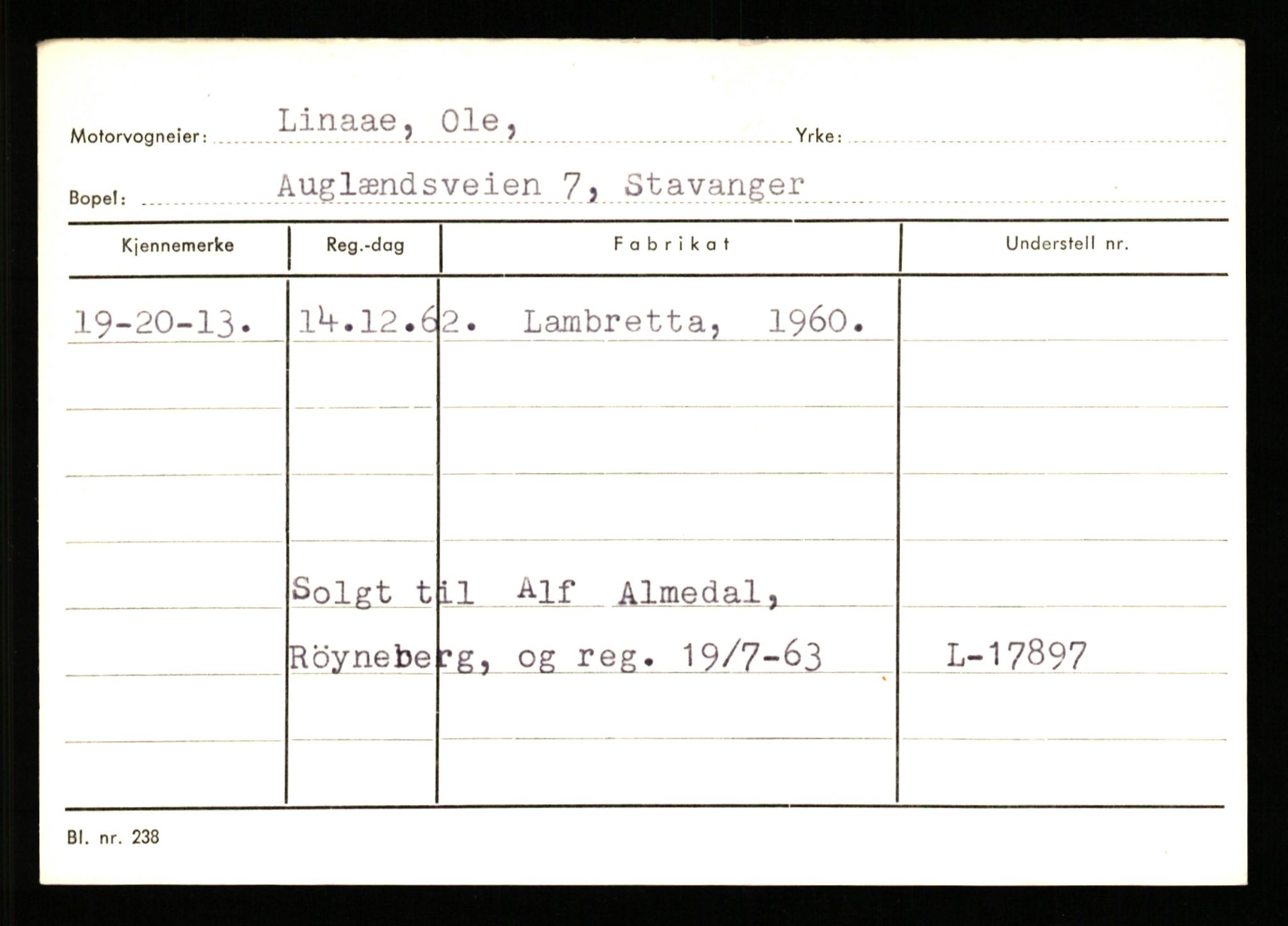 Stavanger trafikkstasjon, SAST/A-101942/0/G/L0010: Registreringsnummer: 130000 - 239953, 1930-1971, s. 2181