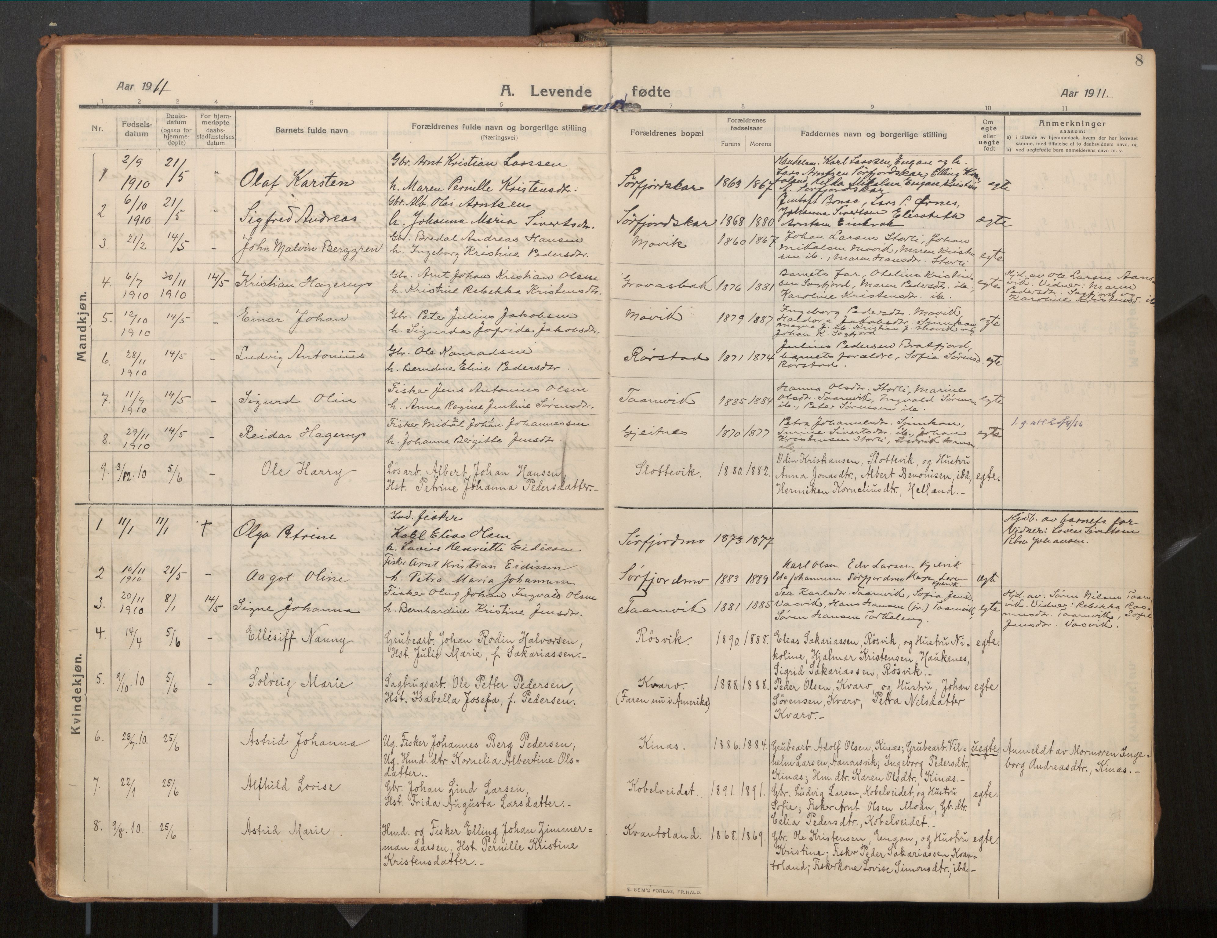 Ministerialprotokoller, klokkerbøker og fødselsregistre - Nordland, AV/SAT-A-1459/854/L0784: Ministerialbok nr. 854A07, 1910-1922, s. 8