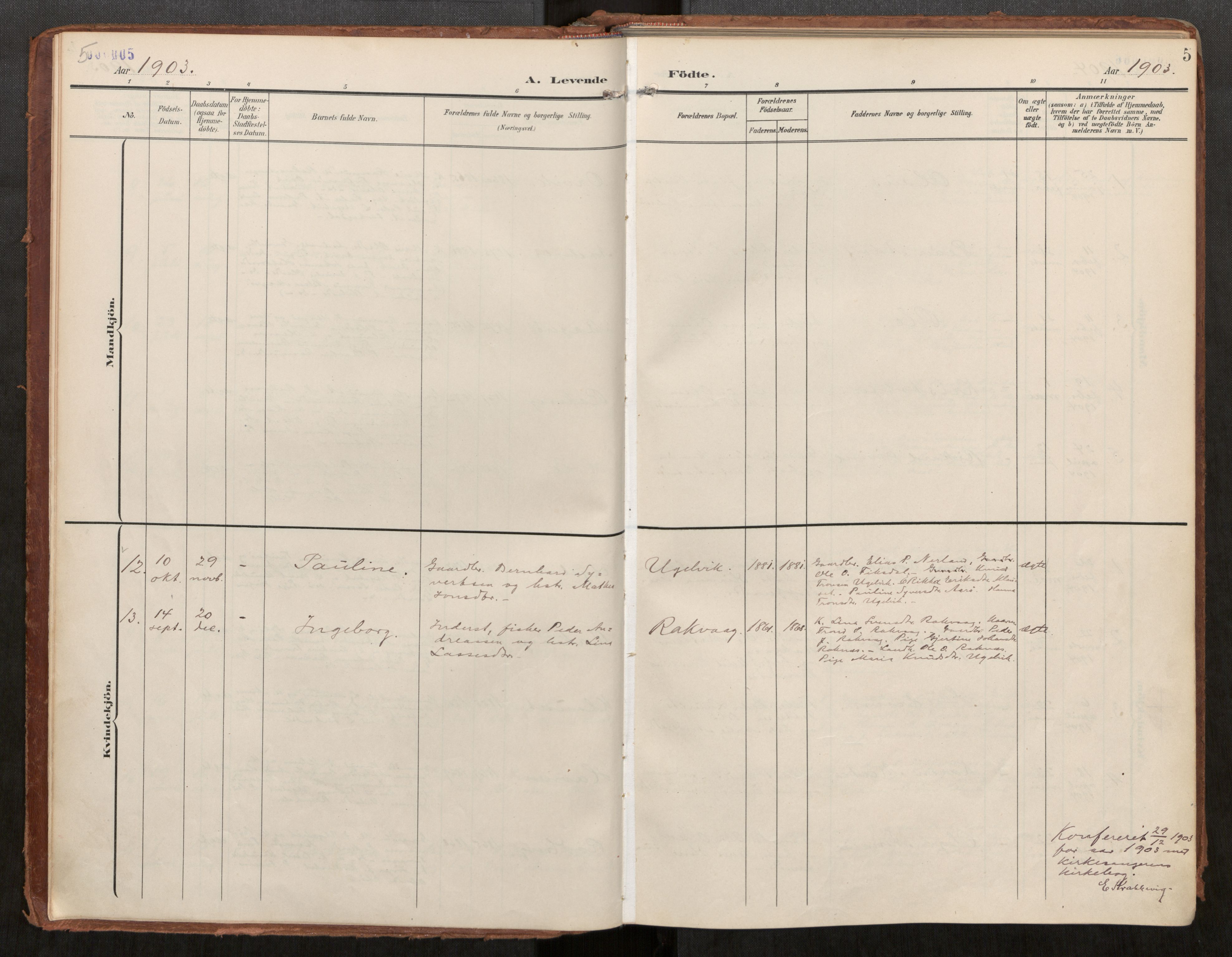 Ministerialprotokoller, klokkerbøker og fødselsregistre - Møre og Romsdal, AV/SAT-A-1454/563/L0740: Ministerialbok nr. 563A02, 1903-1923, s. 5