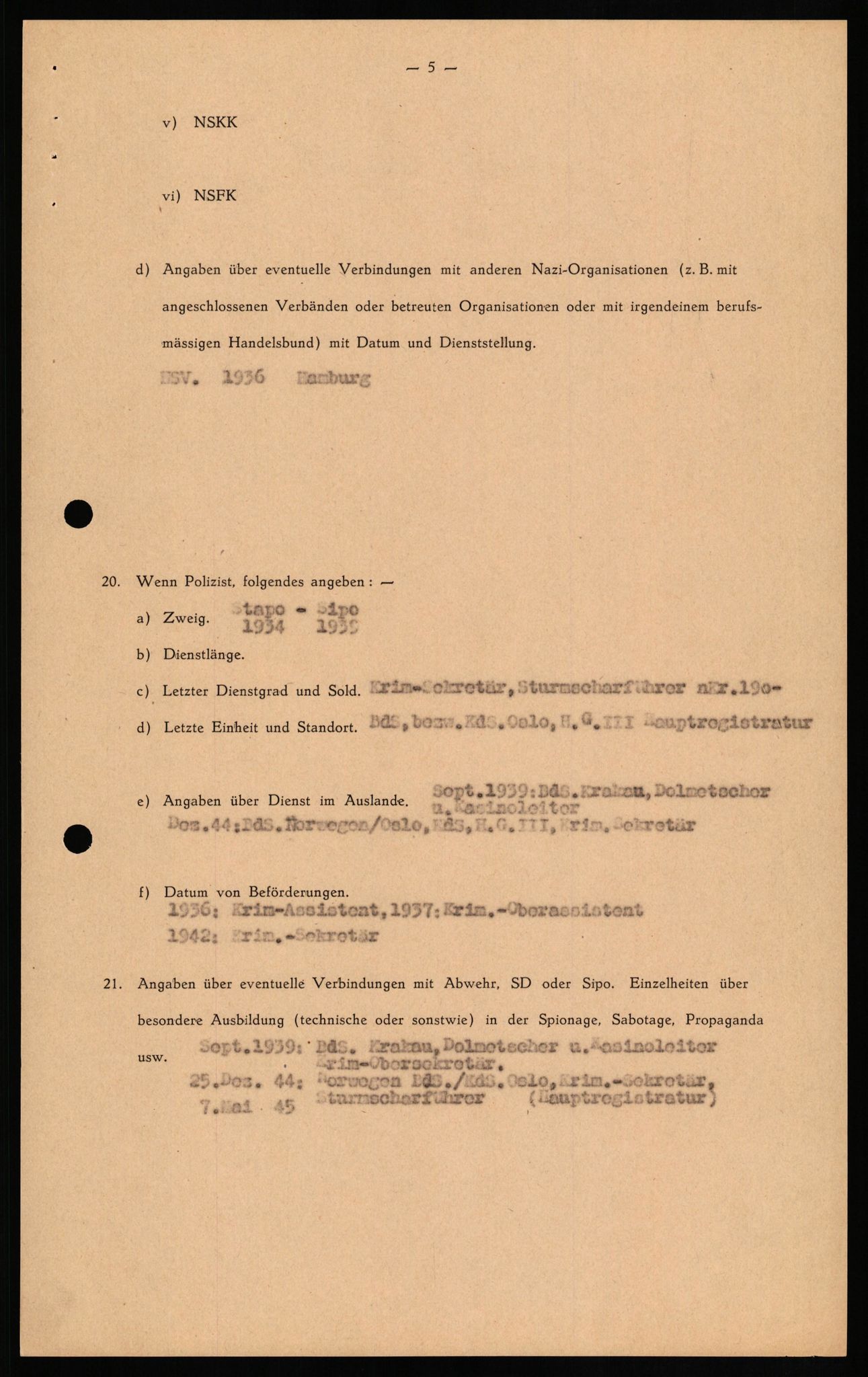 Forsvaret, Forsvarets overkommando II, AV/RA-RAFA-3915/D/Db/L0019: CI Questionaires. Tyske okkupasjonsstyrker i Norge. Tyskere., 1945-1946, s. 327