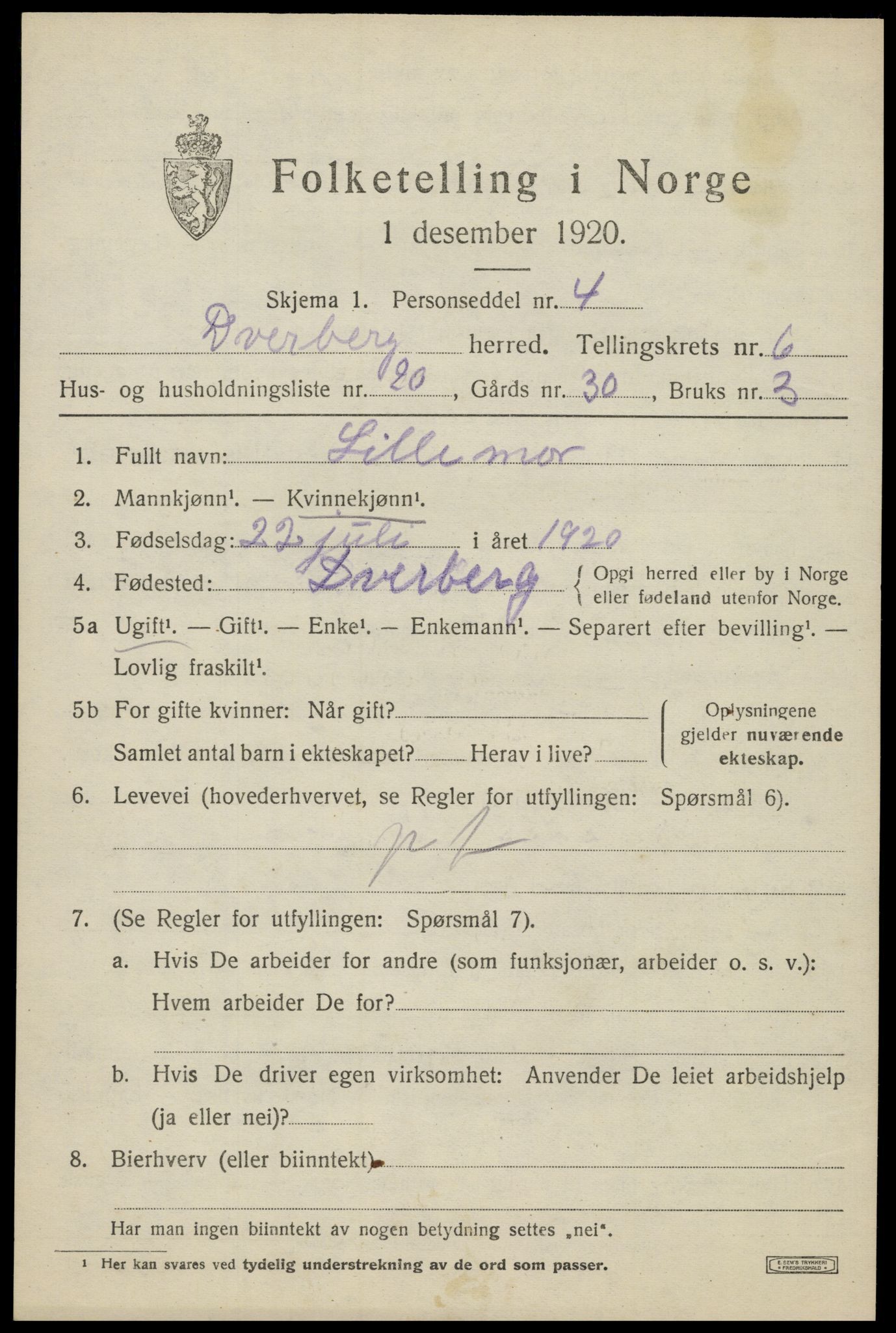 SAT, Folketelling 1920 for 1872 Dverberg herred, 1920, s. 6584