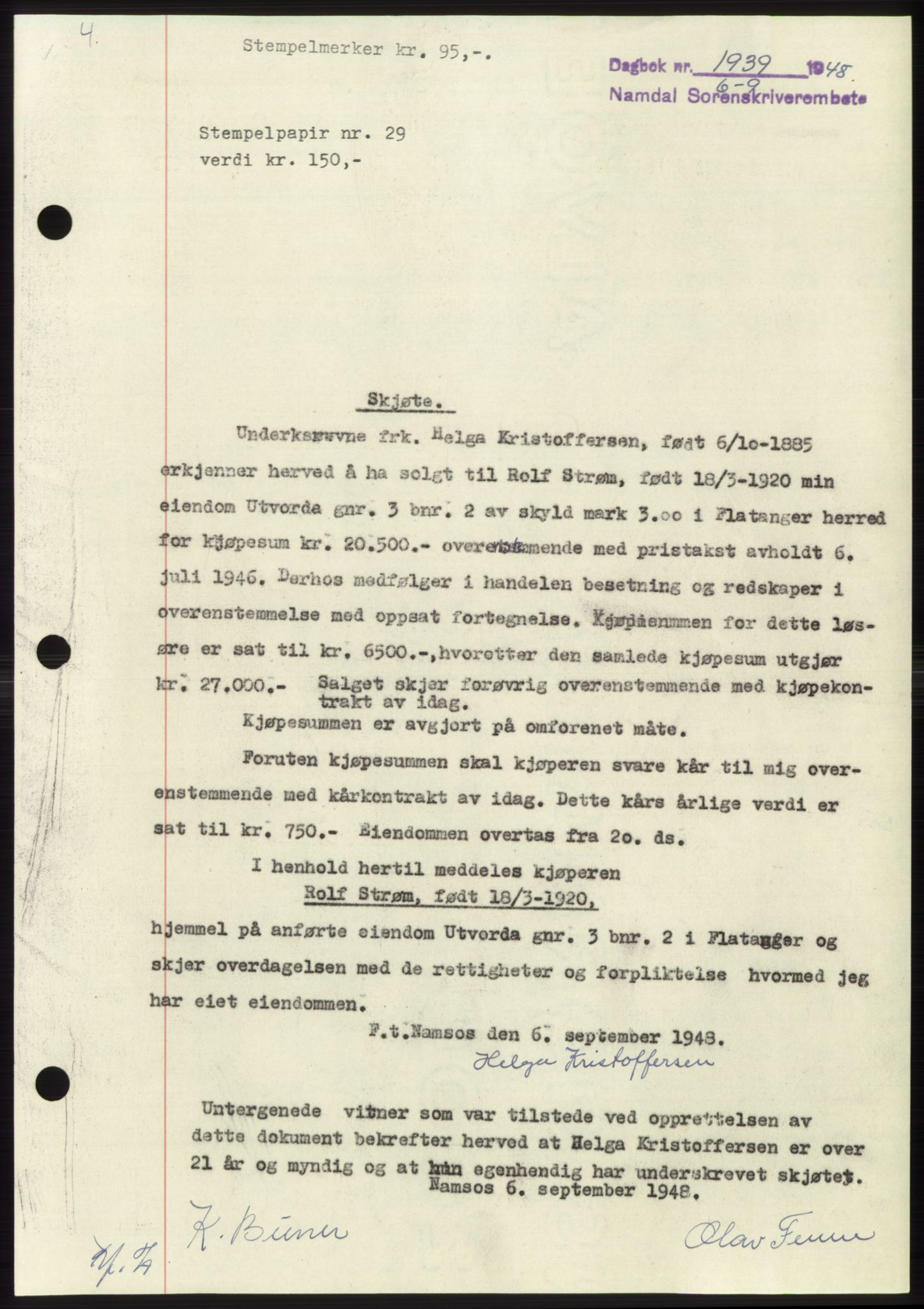 Namdal sorenskriveri, SAT/A-4133/1/2/2C: Pantebok nr. -, 1948-1948, Dagboknr: 1939/1948