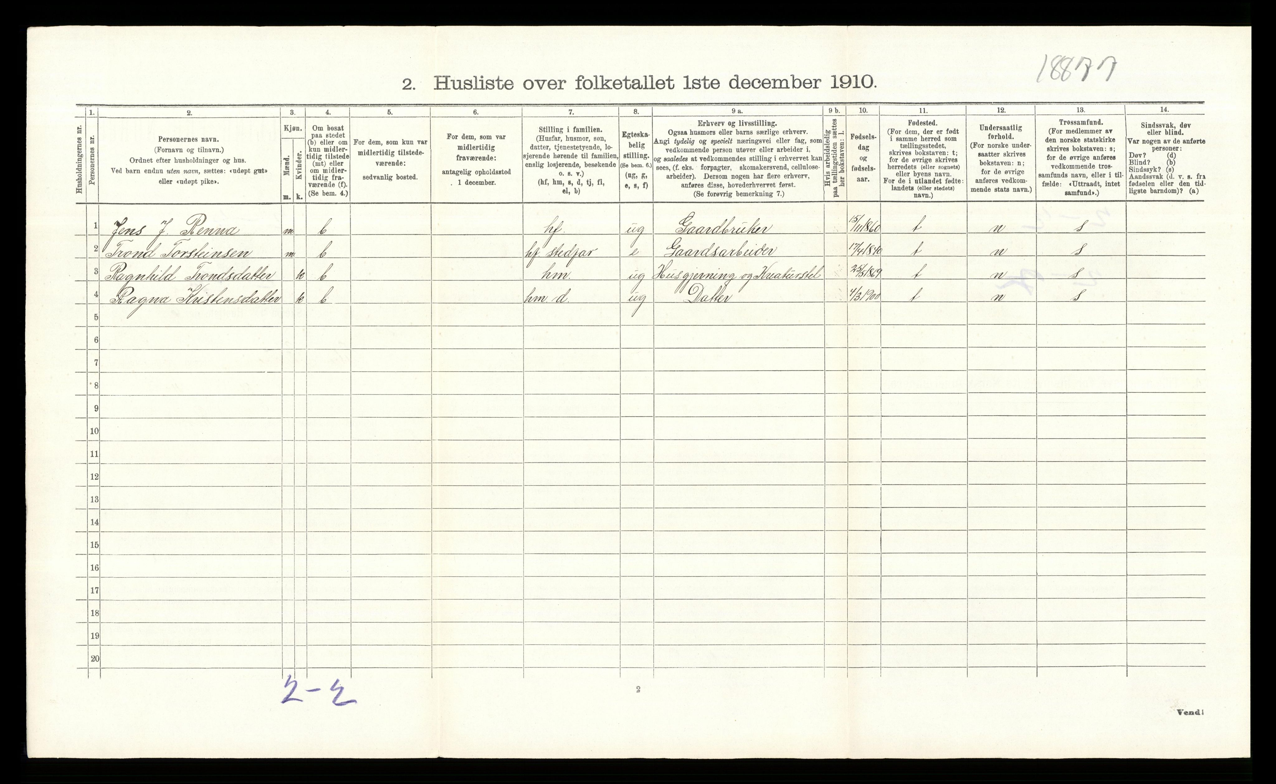 RA, Folketelling 1910 for 0544 Øystre Slidre herred, 1910, s. 247