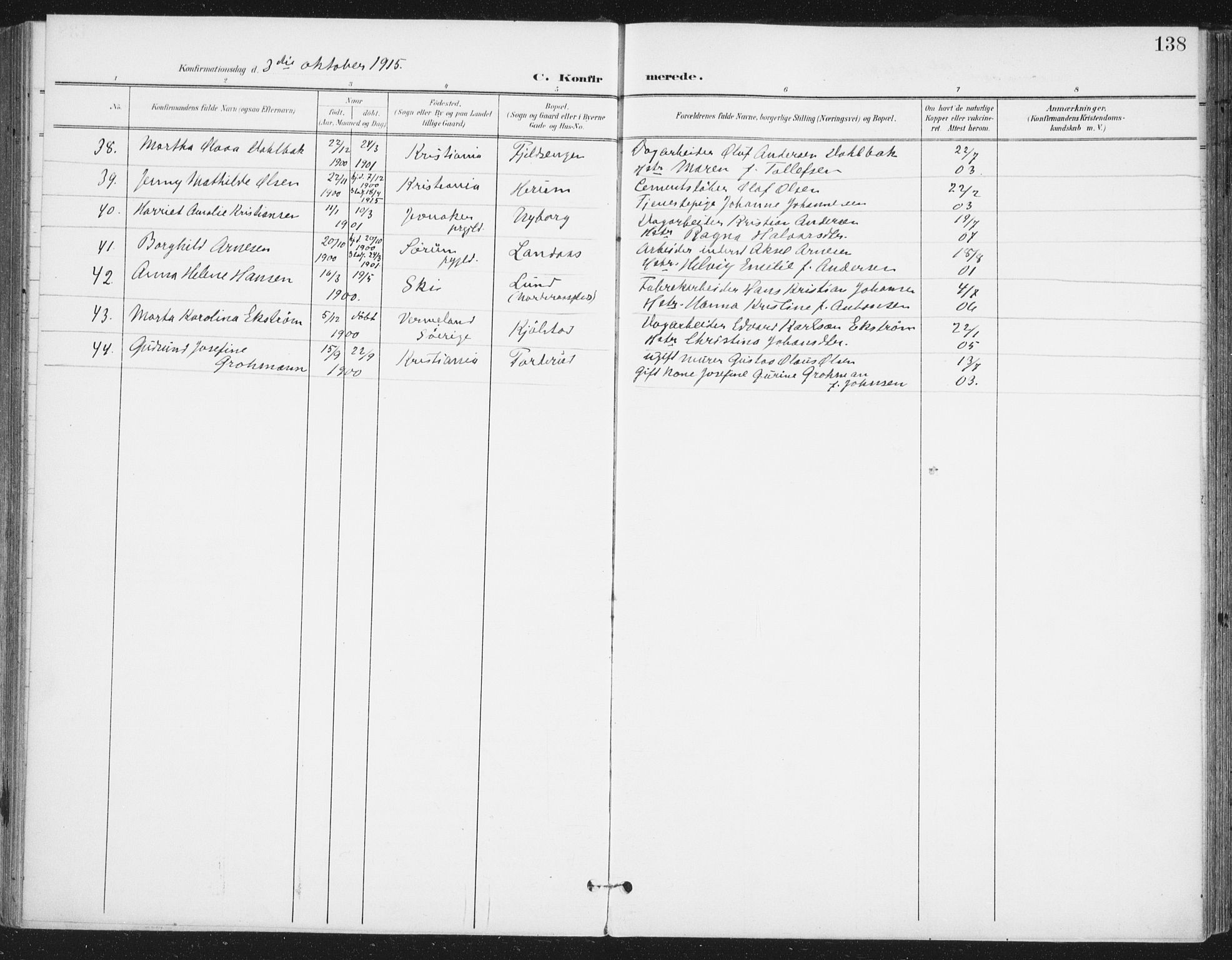 Ås prestekontor Kirkebøker, AV/SAO-A-10894/F/Fa/L0010: Ministerialbok nr. I 10, 1900-1918, s. 138