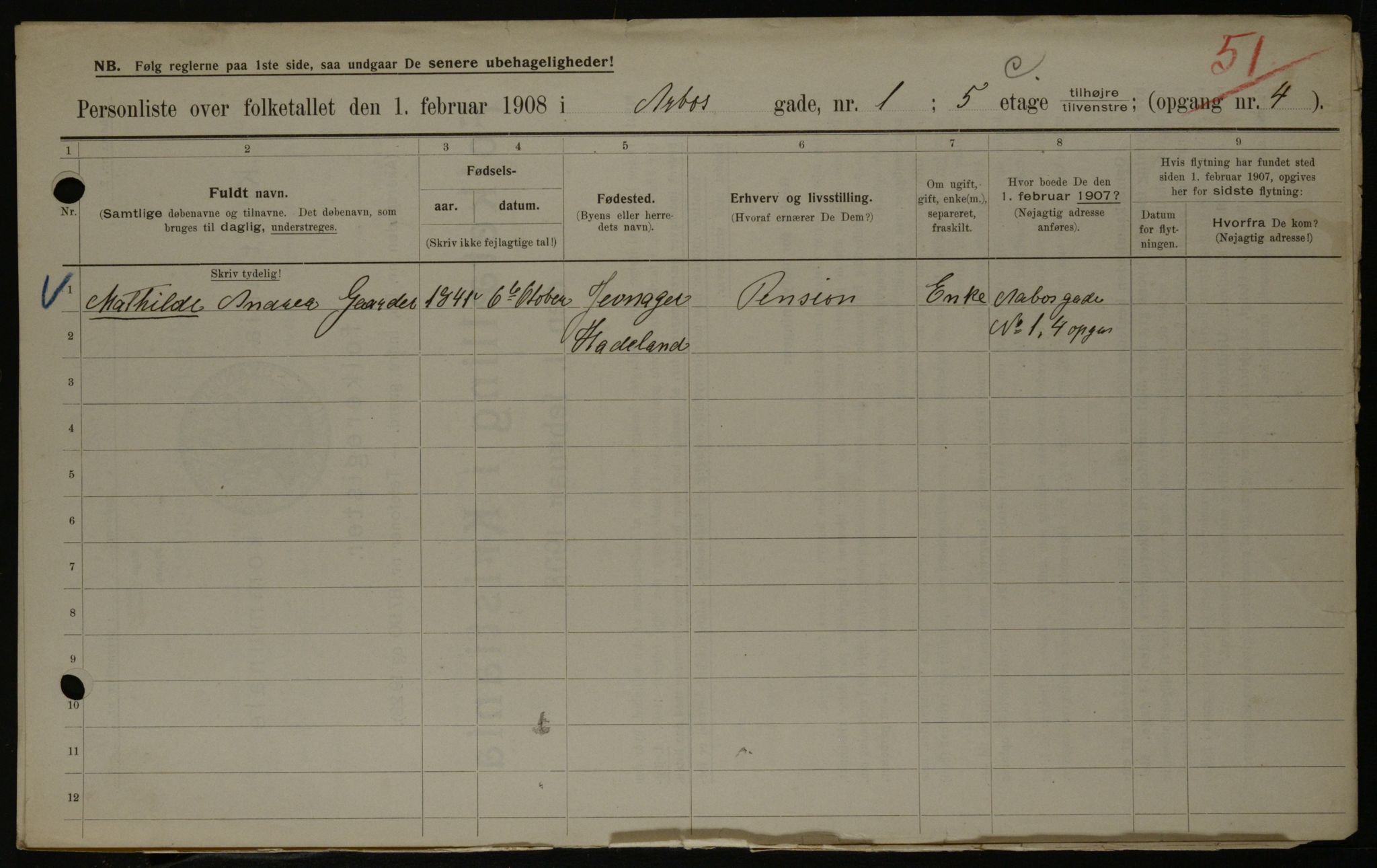 OBA, Kommunal folketelling 1.2.1908 for Kristiania kjøpstad, 1908, s. 1998
