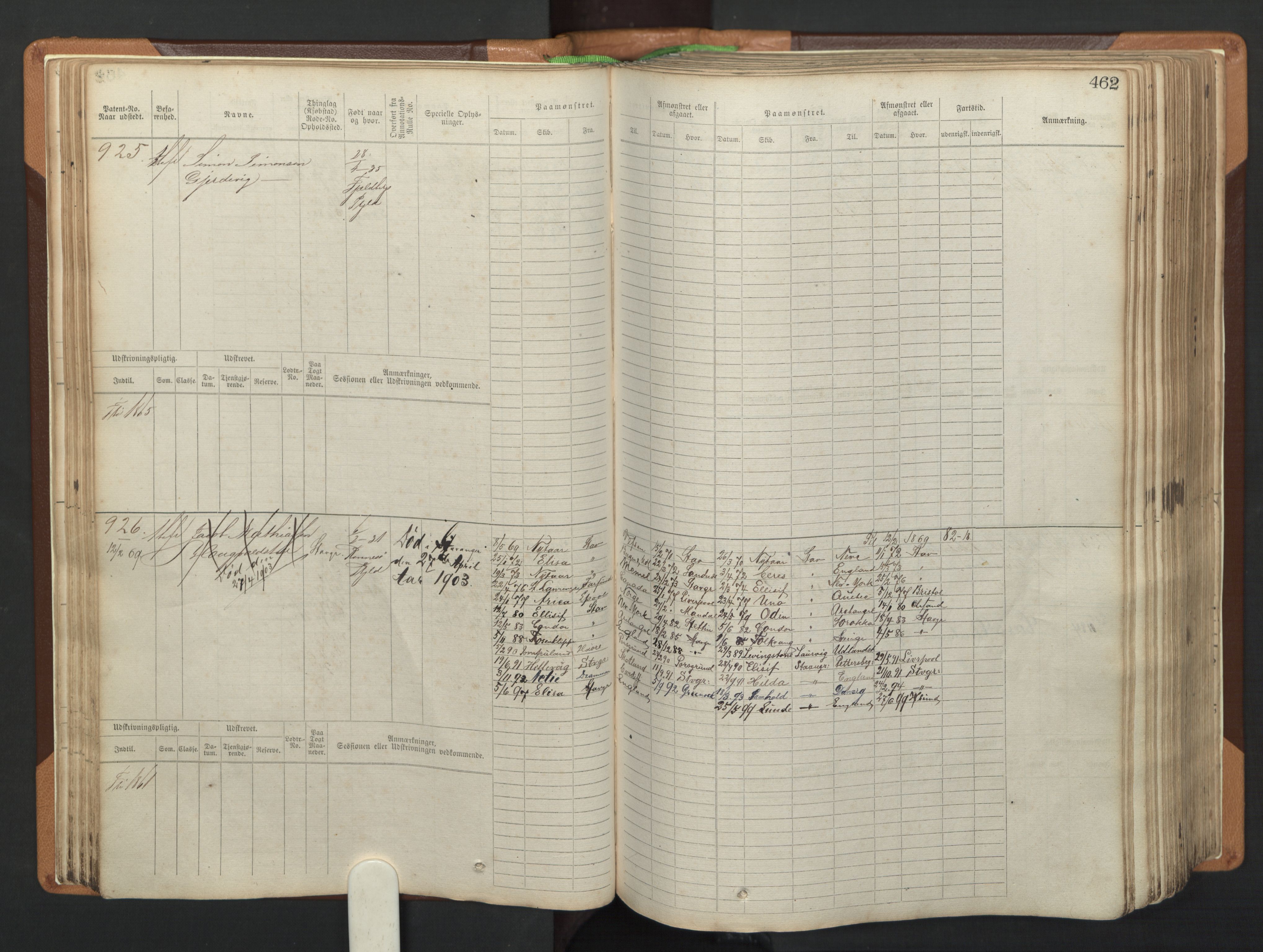 Stavanger sjømannskontor, AV/SAST-A-102006/F/Fb/Fbb/L0005: Sjøfartshovedrulle, patentnr. 793-1606 (del 2), 1869-1880, s. 72