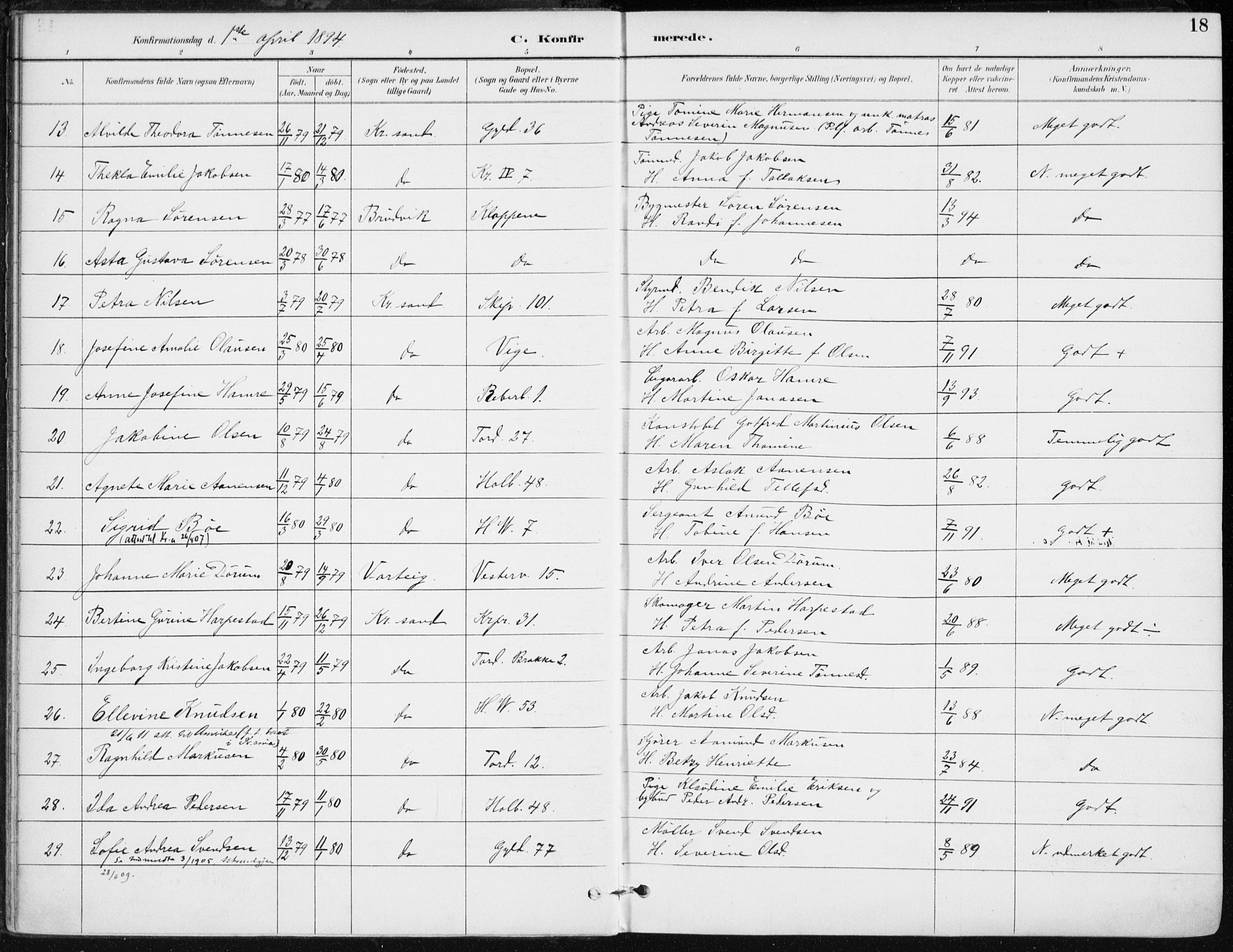 Kristiansand domprosti, AV/SAK-1112-0006/F/Fa/L0020: Ministerialbok nr. A 19, 1893-1904, s. 18
