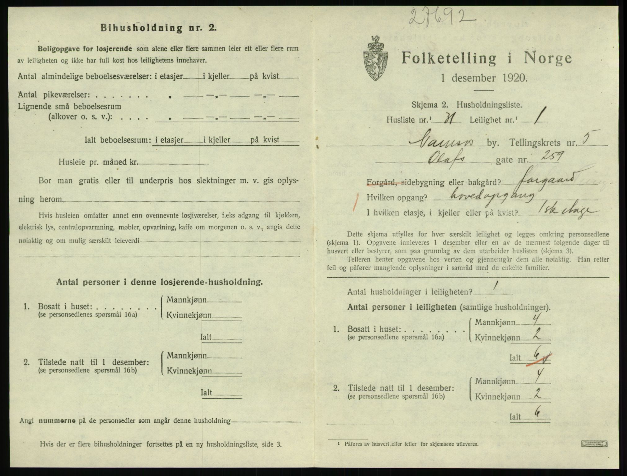 SAT, Folketelling 1920 for 1703 Namsos ladested, 1920, s. 1717